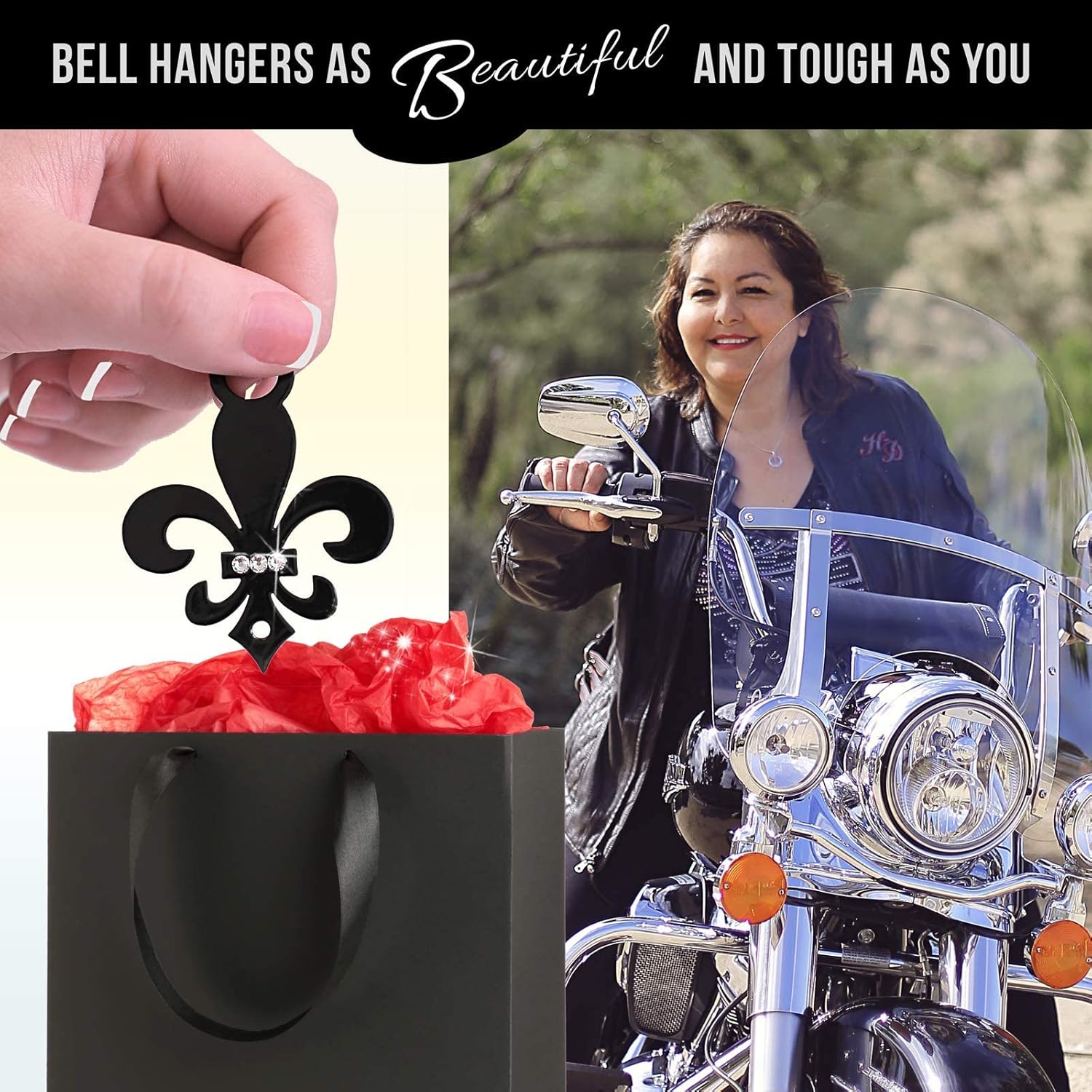 Sparkle Rider Fleur-de-lis Motorcycle Bell Hanger with Swarovski Crystals