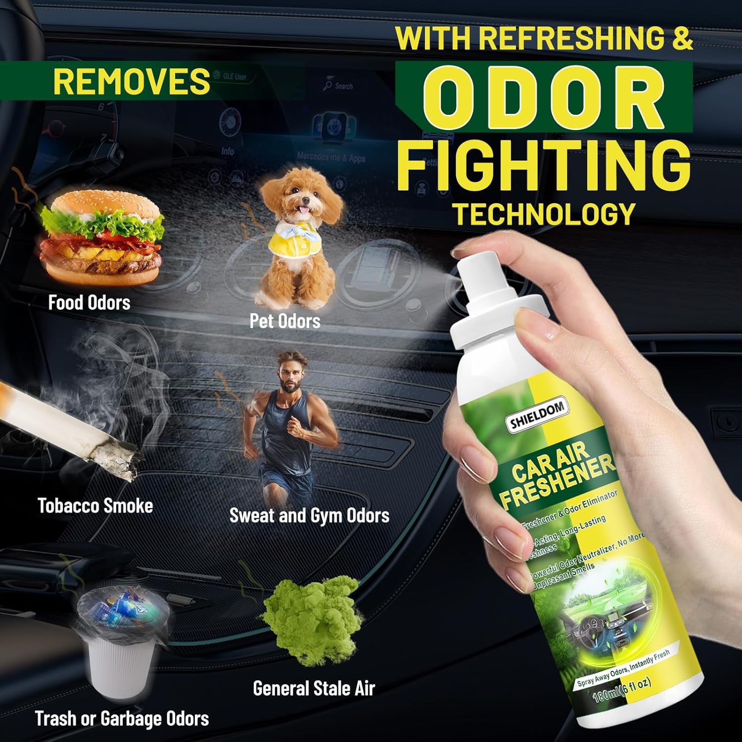 SHIELDOM Car Odor Eliminator Spray 6oz