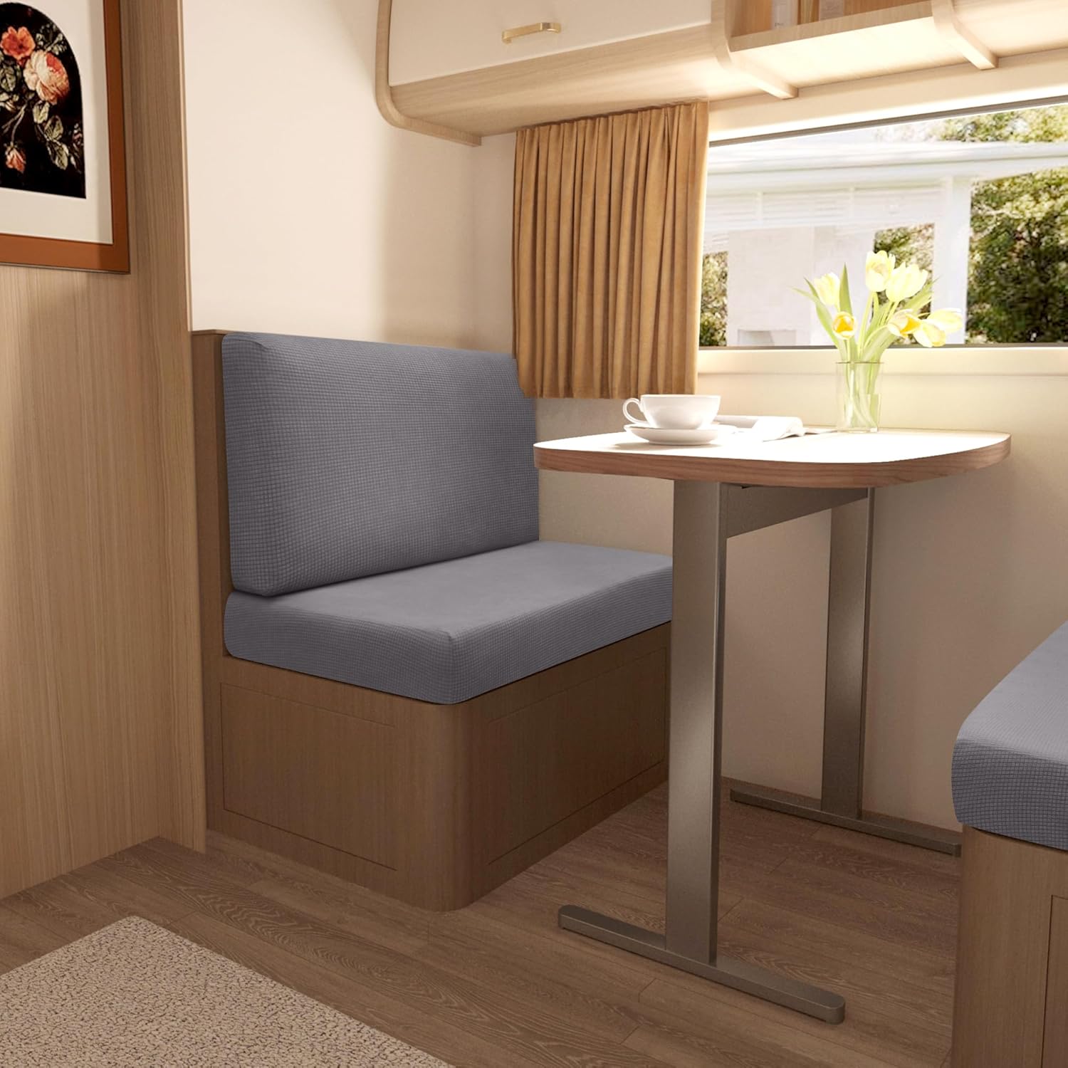 Stretch RV Dinette Cushion Covers 2 Set - Dark Gray
