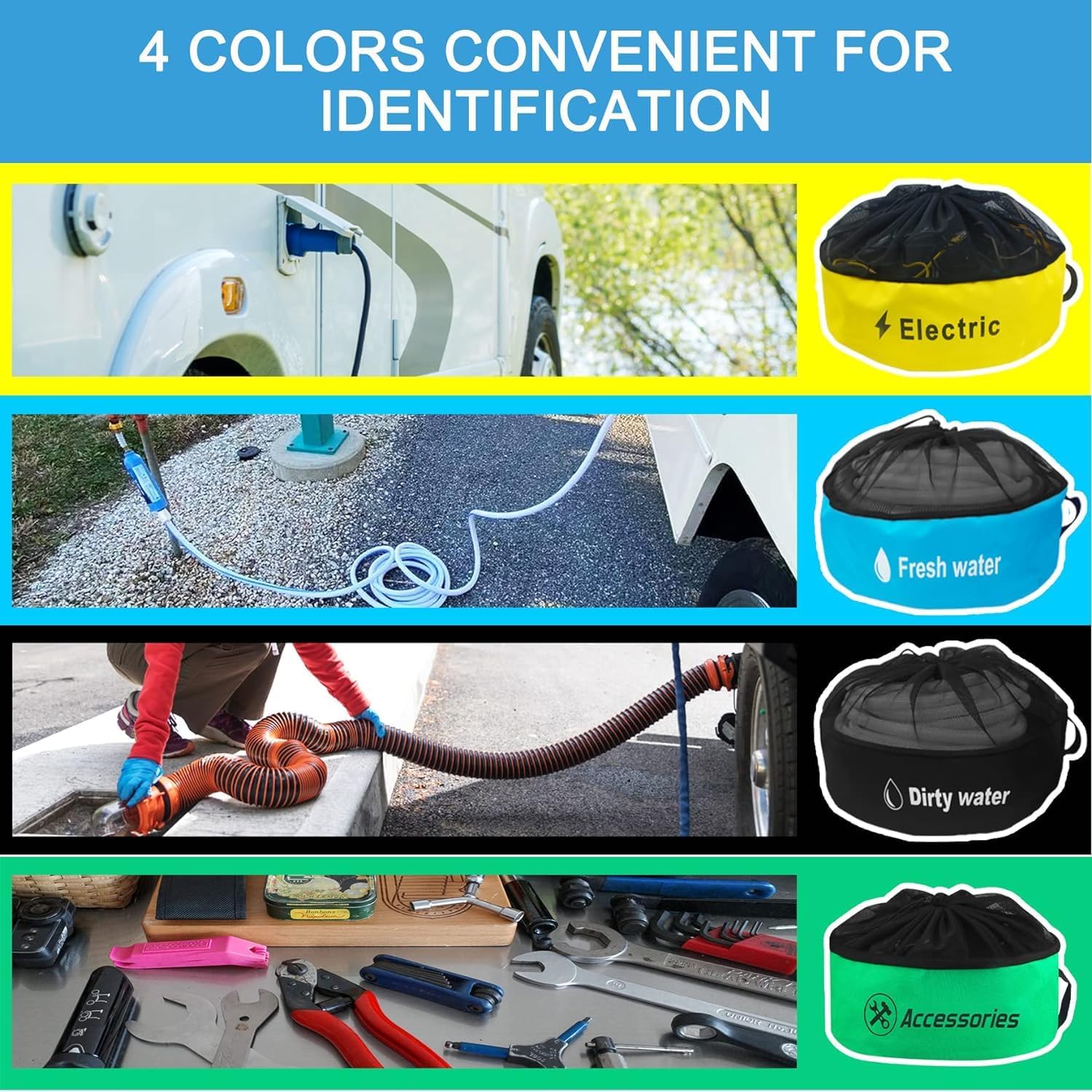 RV Hose Storage Bag Set 4-Pack with Straps