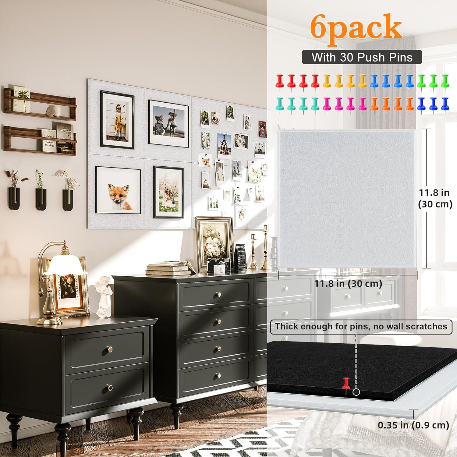 VANCORE 6 Pack Felt Bulletin Boards with Push Pins