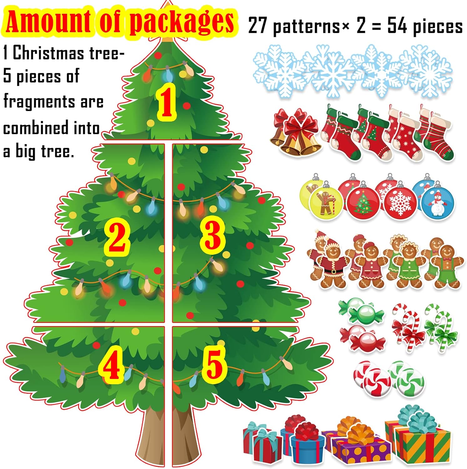 3ft Christmas Tree Bulletin Board Set with Cutouts and Glue Dots