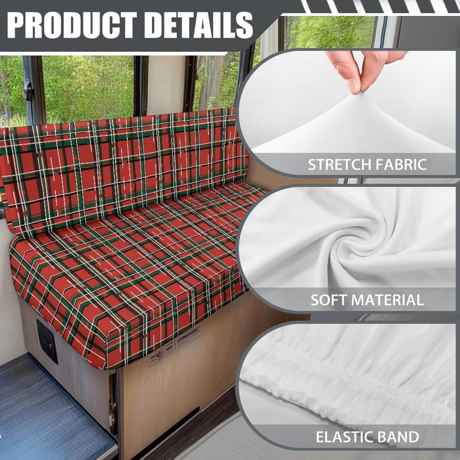RV Dinette Cushion Covers with Christmas Red Plaid
