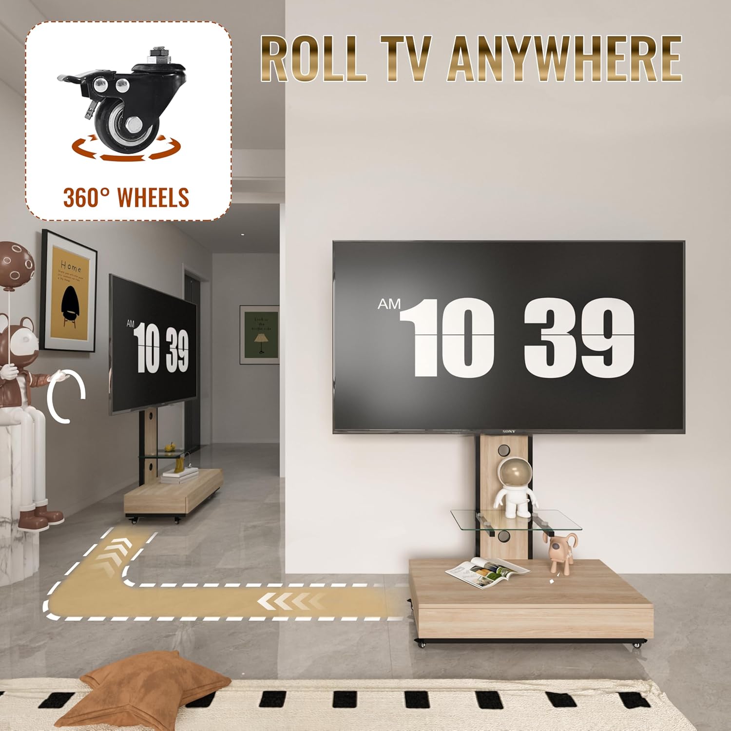 Sharejoyer TV Stand with Sliding Drawer and Wheels