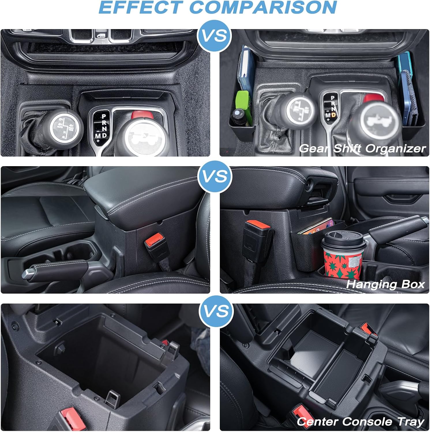 3PCS Center Console Organizer Tray for Wrangler and Gladiator 2018-2024