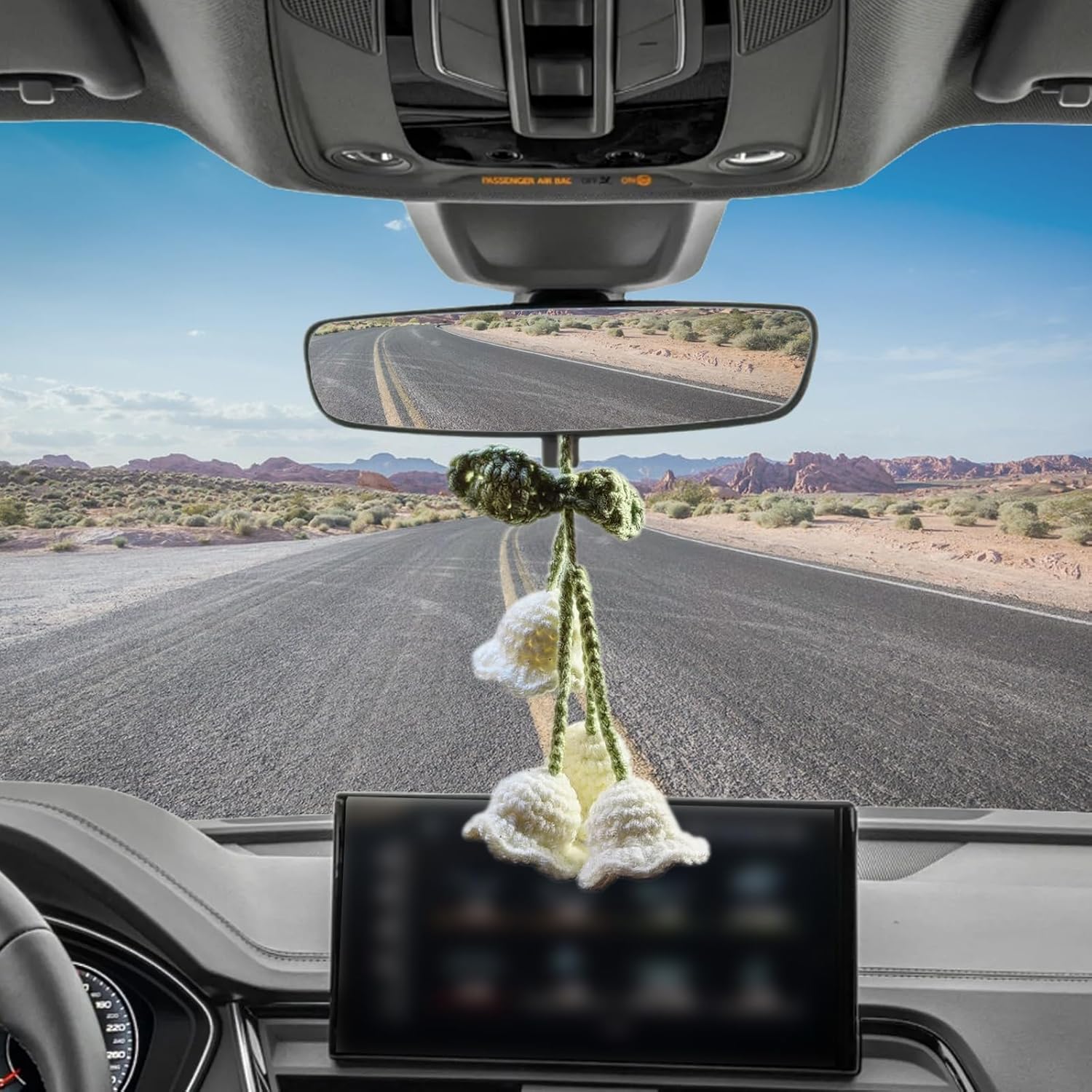 Cute Crochet Flora Flower Car Mirror Ornament White