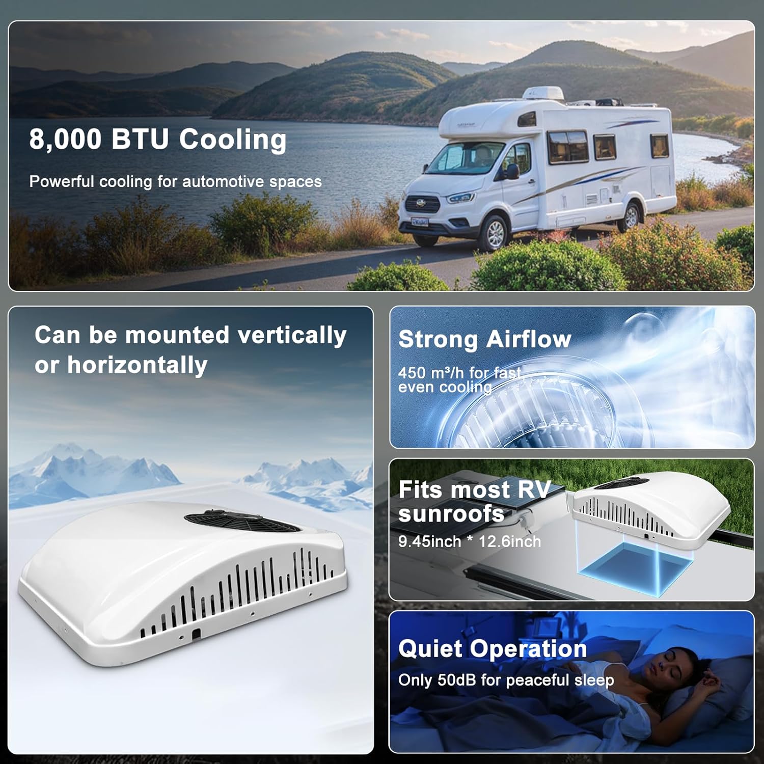 RV Rooftop 12V Air Conditioner with Heating and Cooling