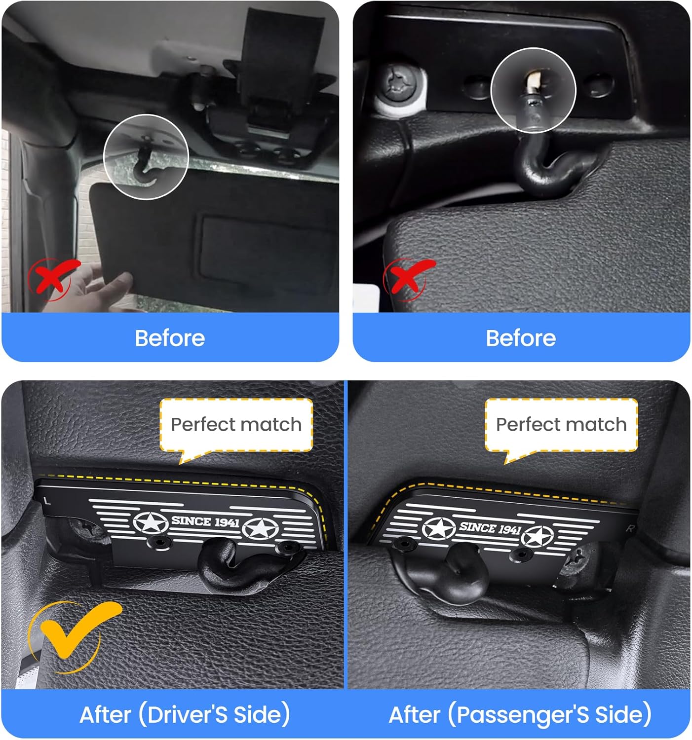 Upgraded Sun Visor Repair Kit for Jeep Wrangler and Gladiator
