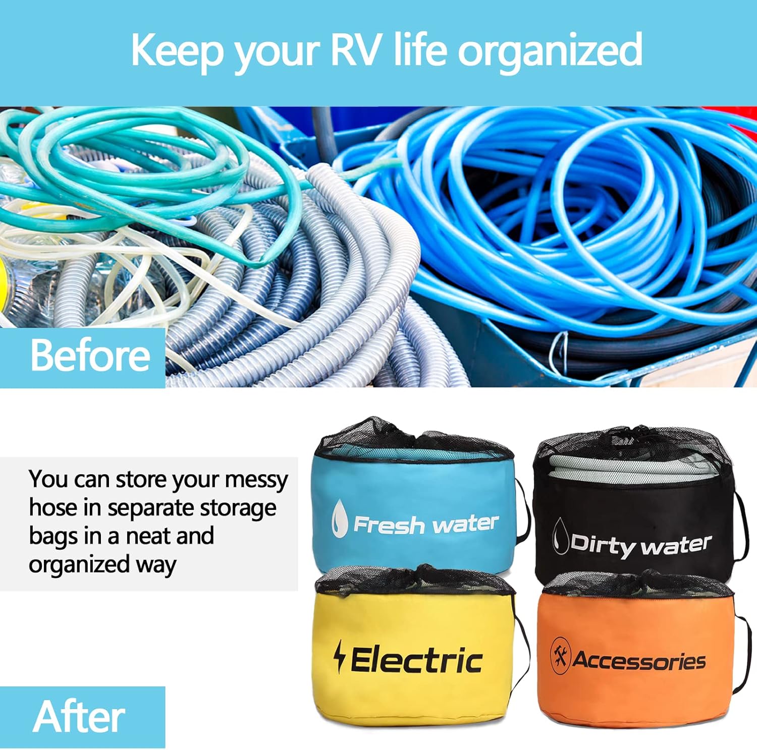 Gociean 4 Pack RV Hose Storage Bag with Straps