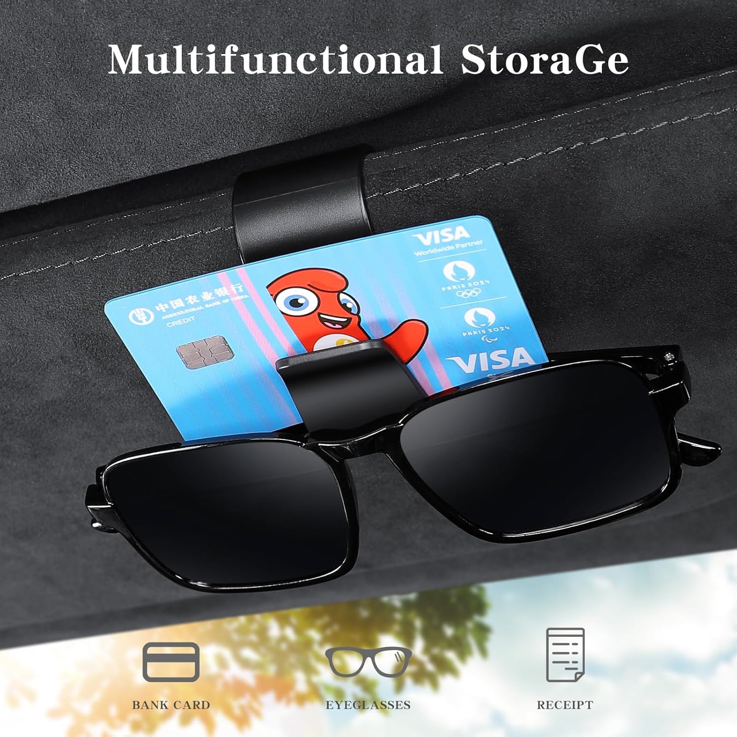 2 Pack 2 in 1 Sunglass Holder for Car Visor