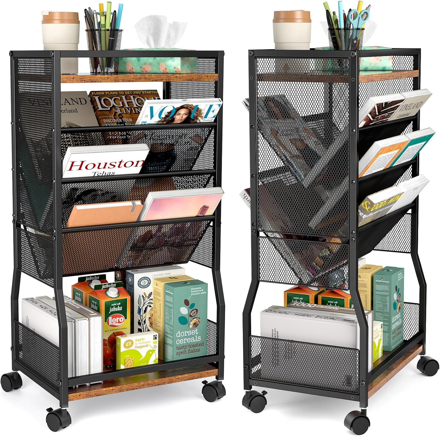 8 Tier Rolling Book Cart with Wheels and 2 Sides Access