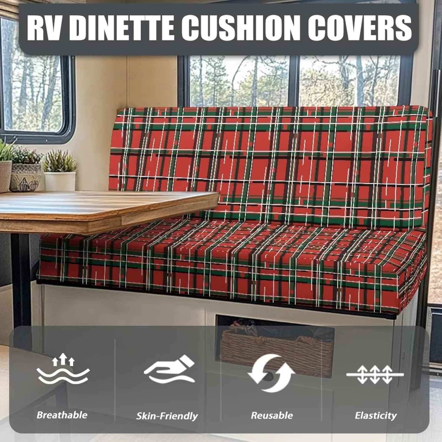 RV Dinette Cushion Covers with Christmas Red Plaid