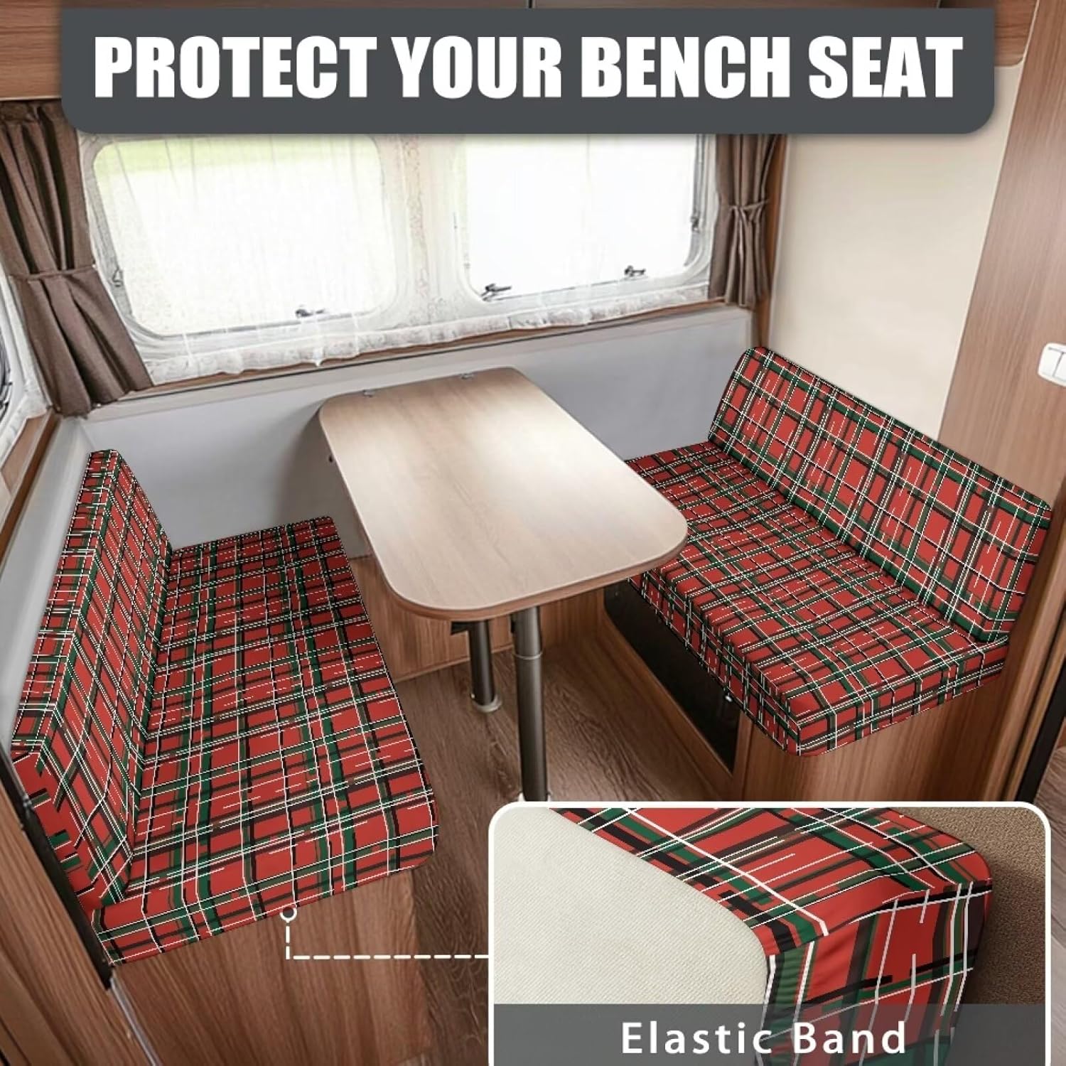 RV Dinette Cushion Covers with Christmas Red Plaid