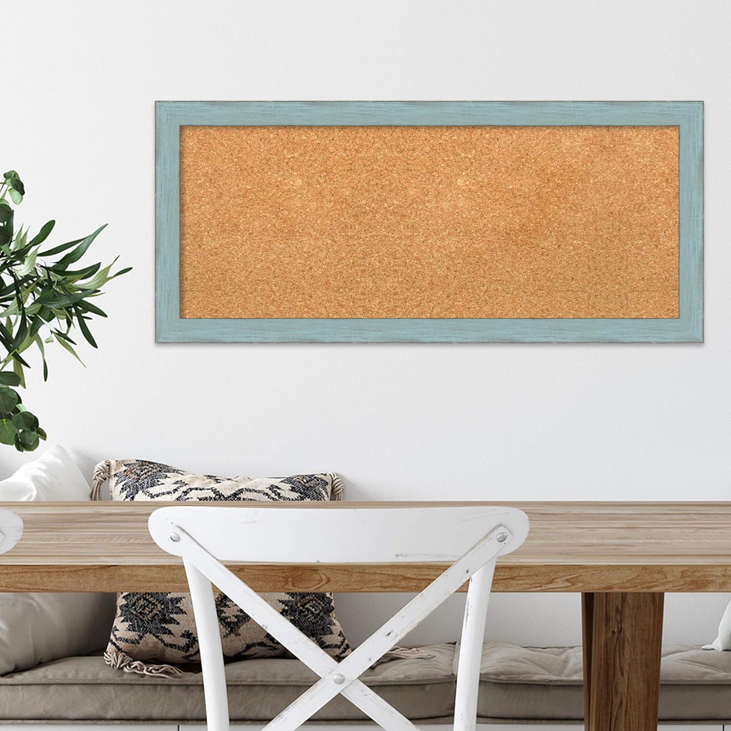 Amanti Art 14x32 Corkboard with Blue Wood Frame