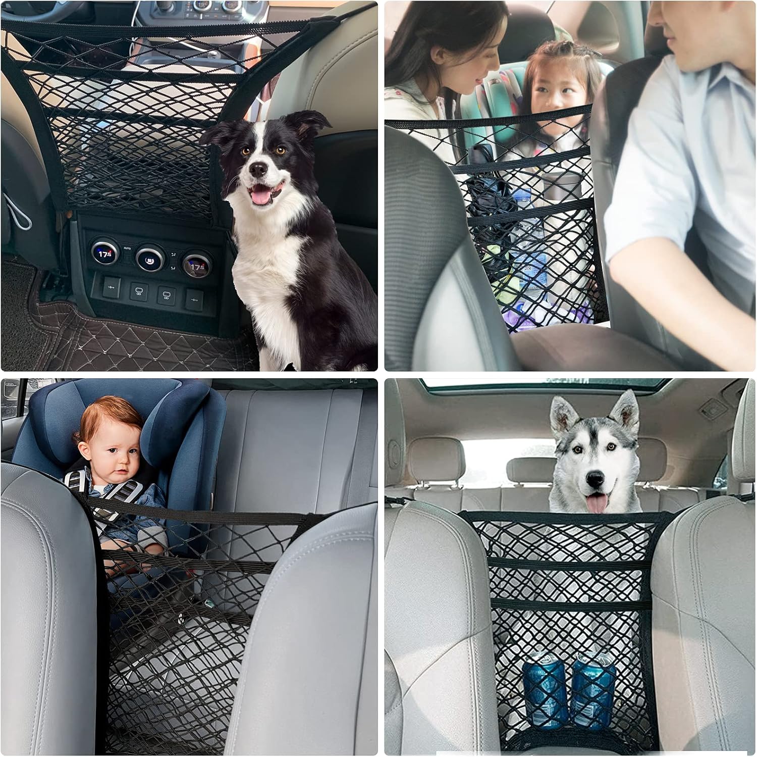 3-Layer Car Seat Back Net Organizer with 4 Straps and Hooks
