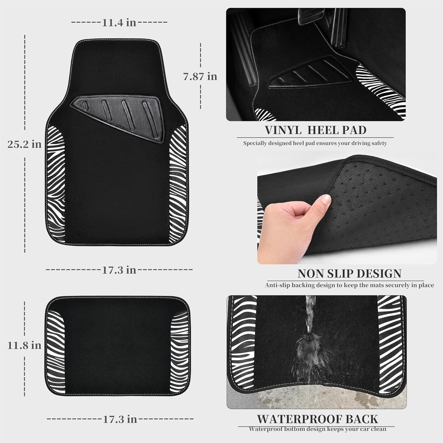 Zebra Print Car Seat Covers and Mats Universal Set