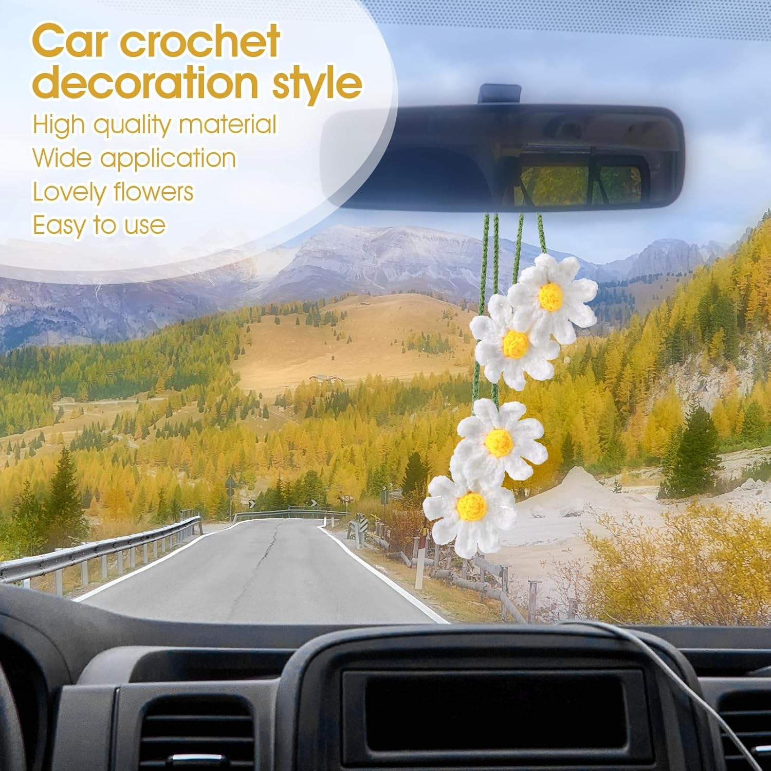 Cute Crochet Daisy Car Decor for Women