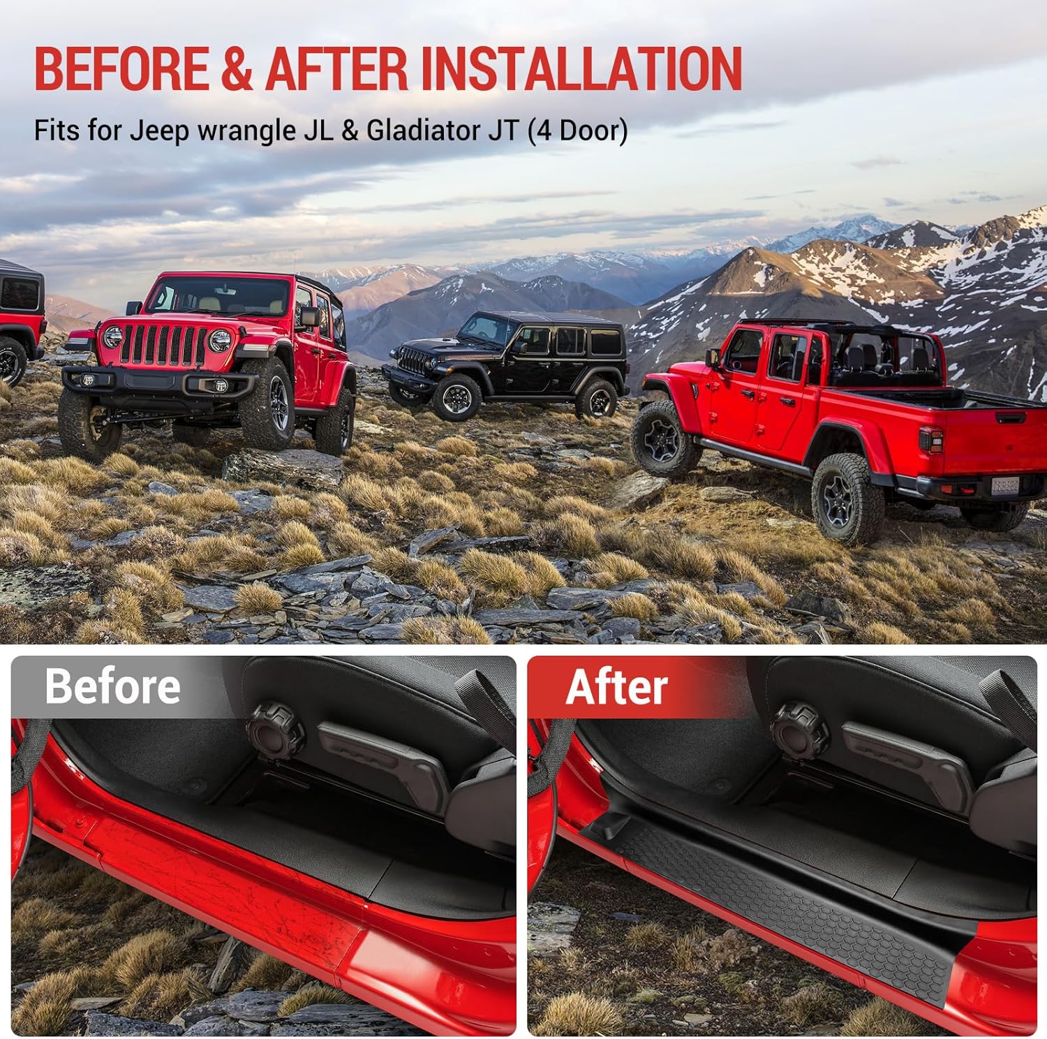 Utiiy Door Sill Guards Kit for Jeep Wrangler and Gladiator