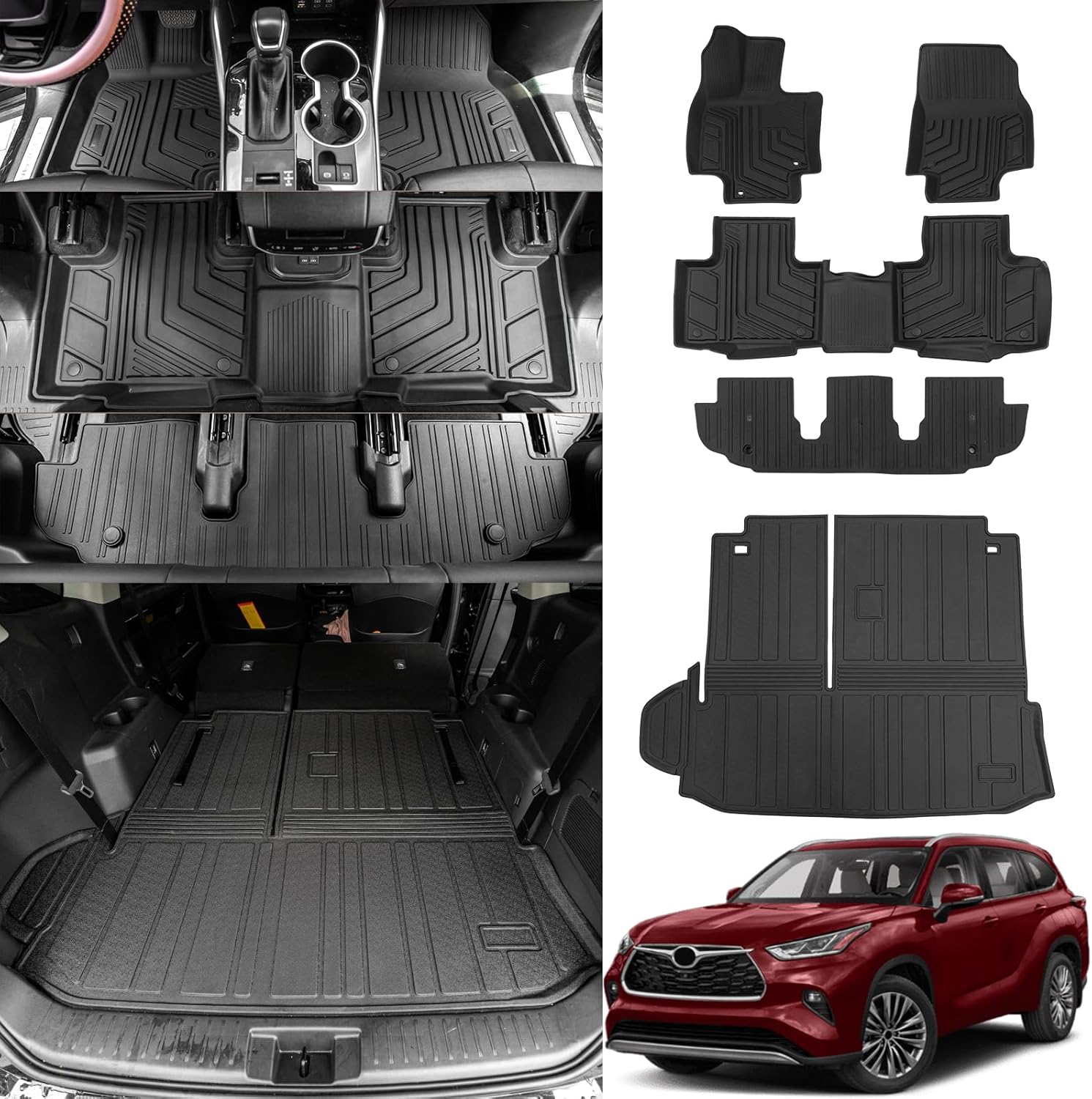 Bomely Floor Mats for 2020-2025 Toyota Highlander 7 Seats