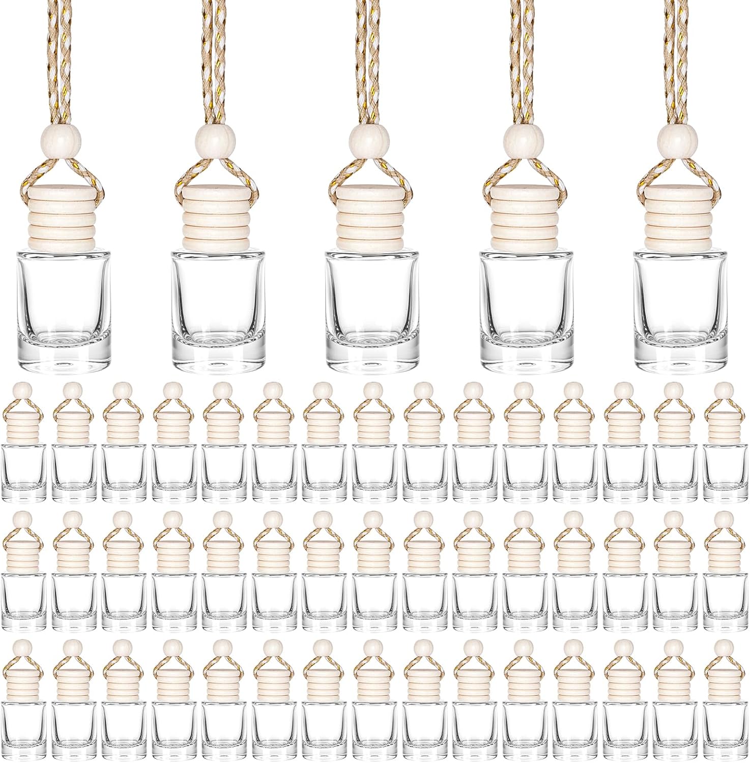 50pcs Cylindrical Empty Glass Air Freshener Bottle with Wooden Cap and String