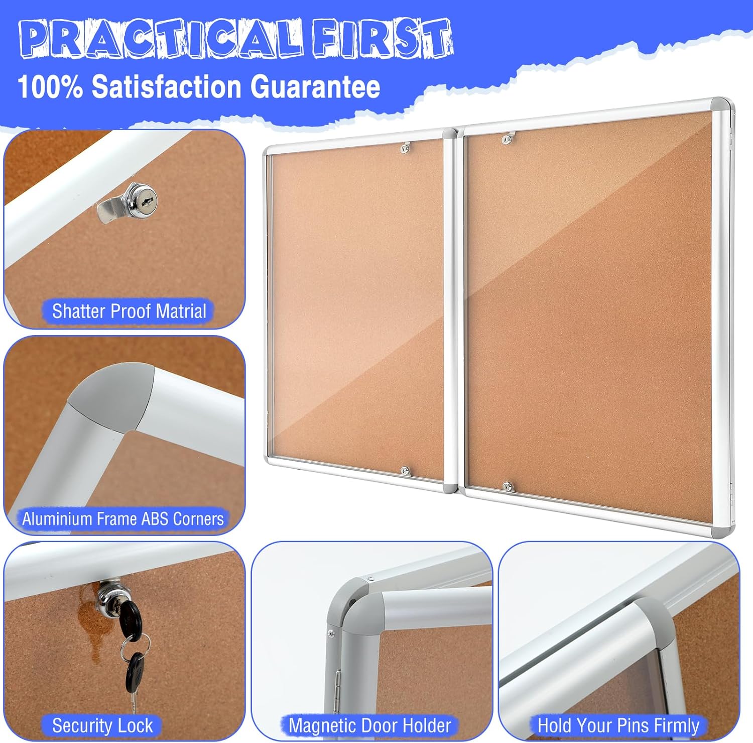 2 Pack Lockable Enclosed Bulletin Board 48x36 Inches