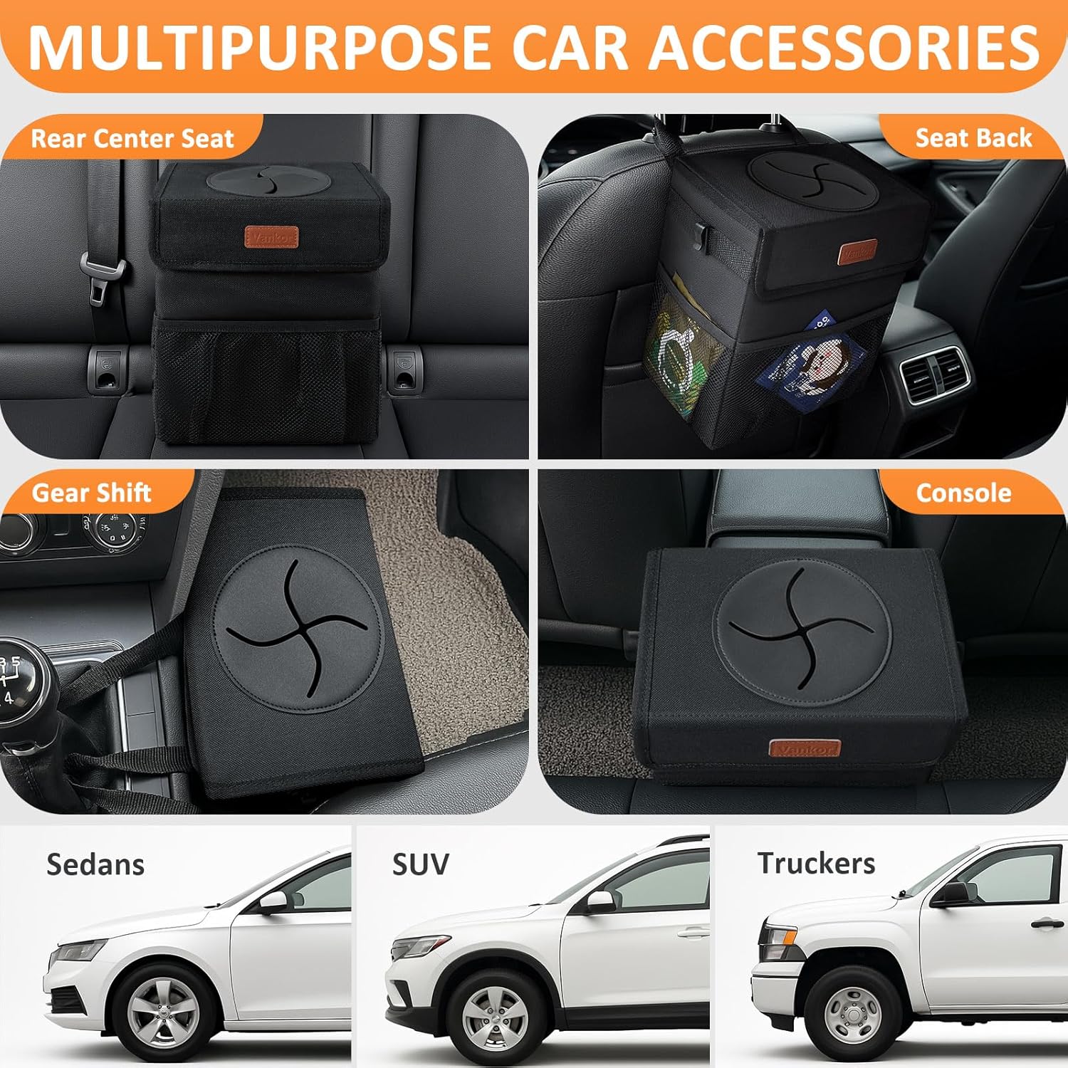 Vankor Car Trash Can Bin with Lid Hanging for Back Seat