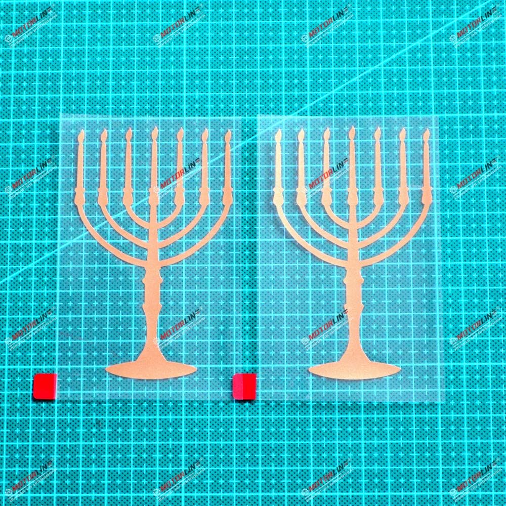 2X Gold 7-Branch Menorah Car Decal Bumper Sticker 4 Inches