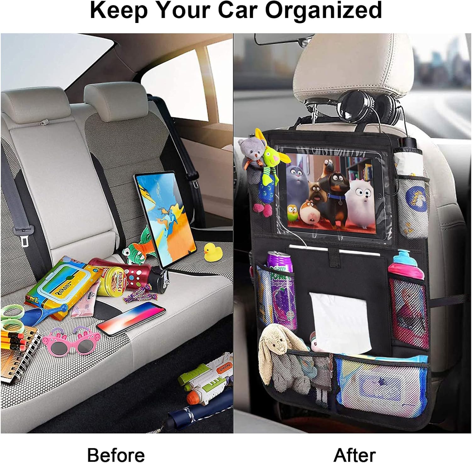 Backseat Car Organizer 2 PCS with Tablet Holder and 8 Pockets