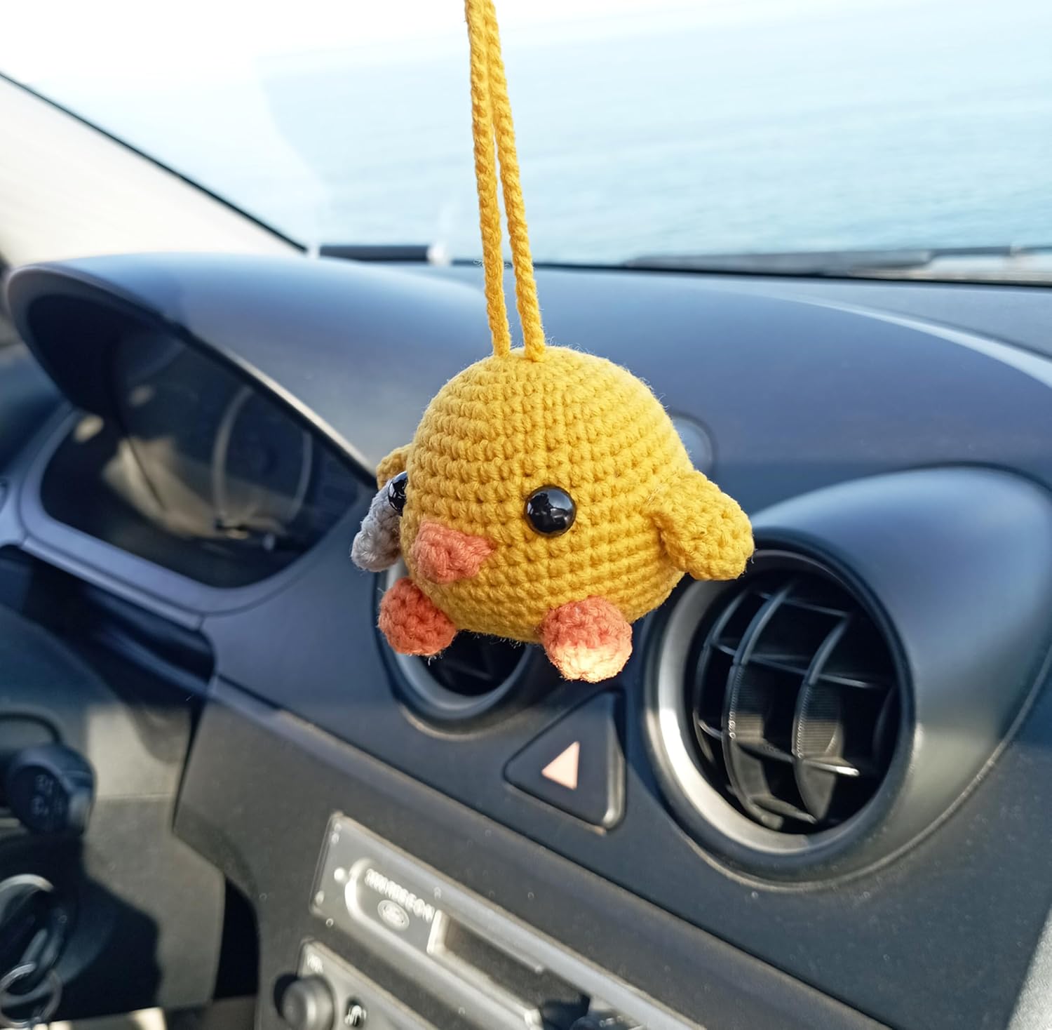 Cute Crochet Duck Car Mirror Charm Decoration
