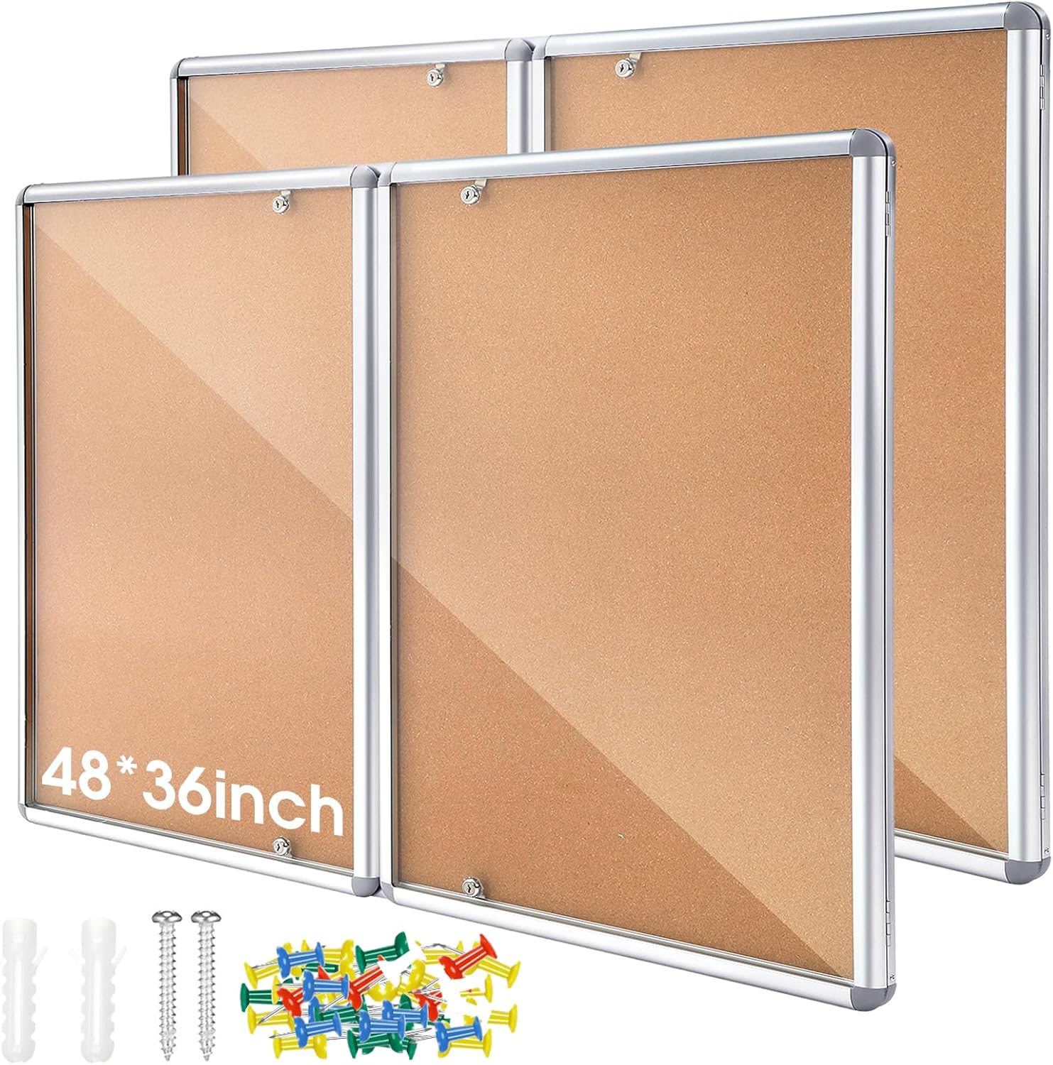 2 Pack Lockable Enclosed Bulletin Board 48x36 Inches