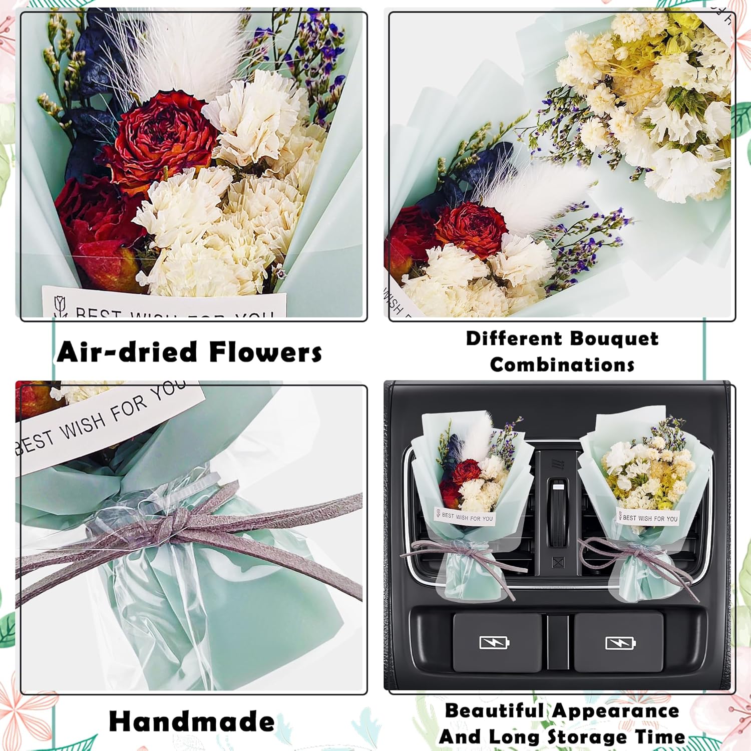 Square John 2pcs Mini Flower Bouquet Car Air Freshener Set