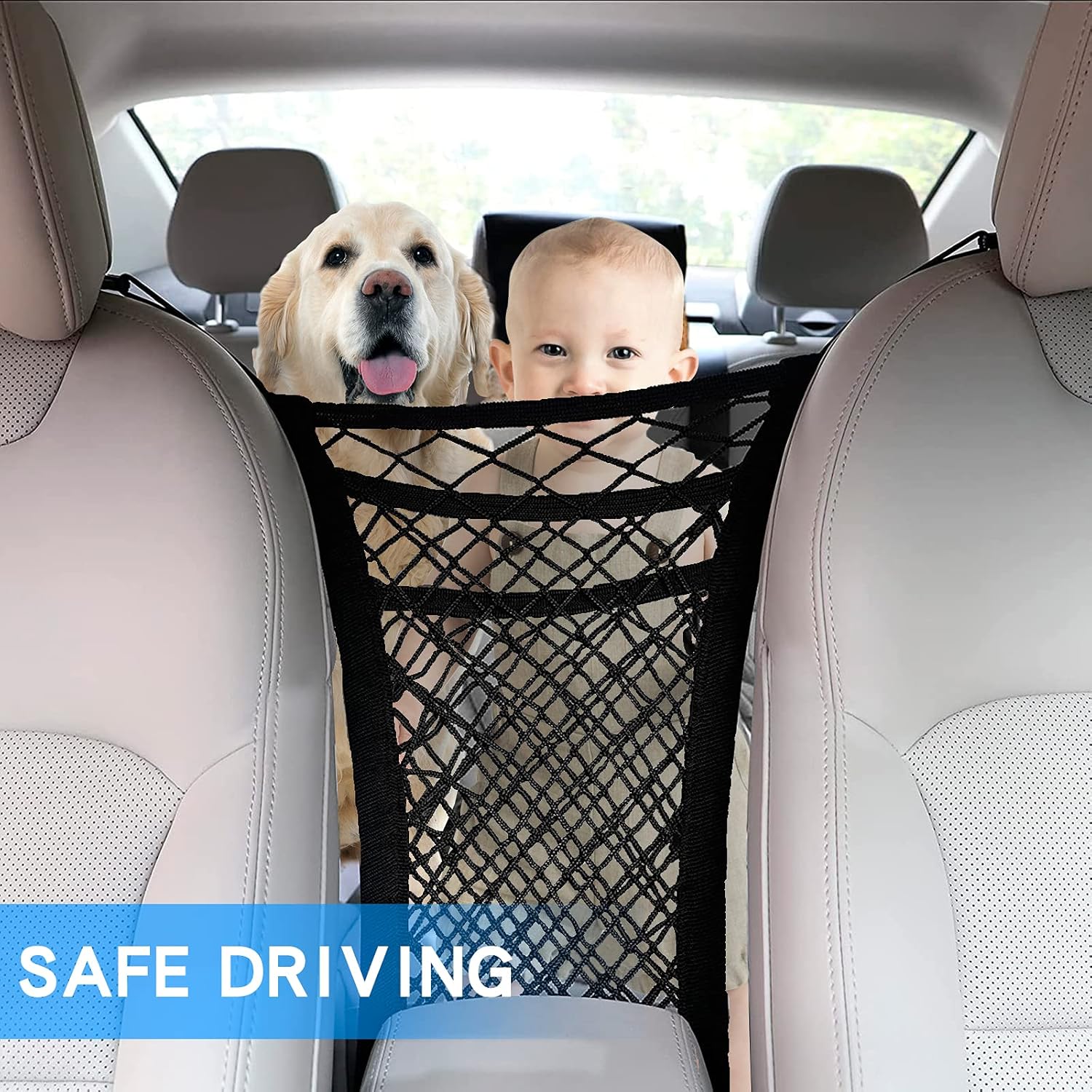 3-Layer Car Seat Back Net Organizer with 4 Straps and Hooks