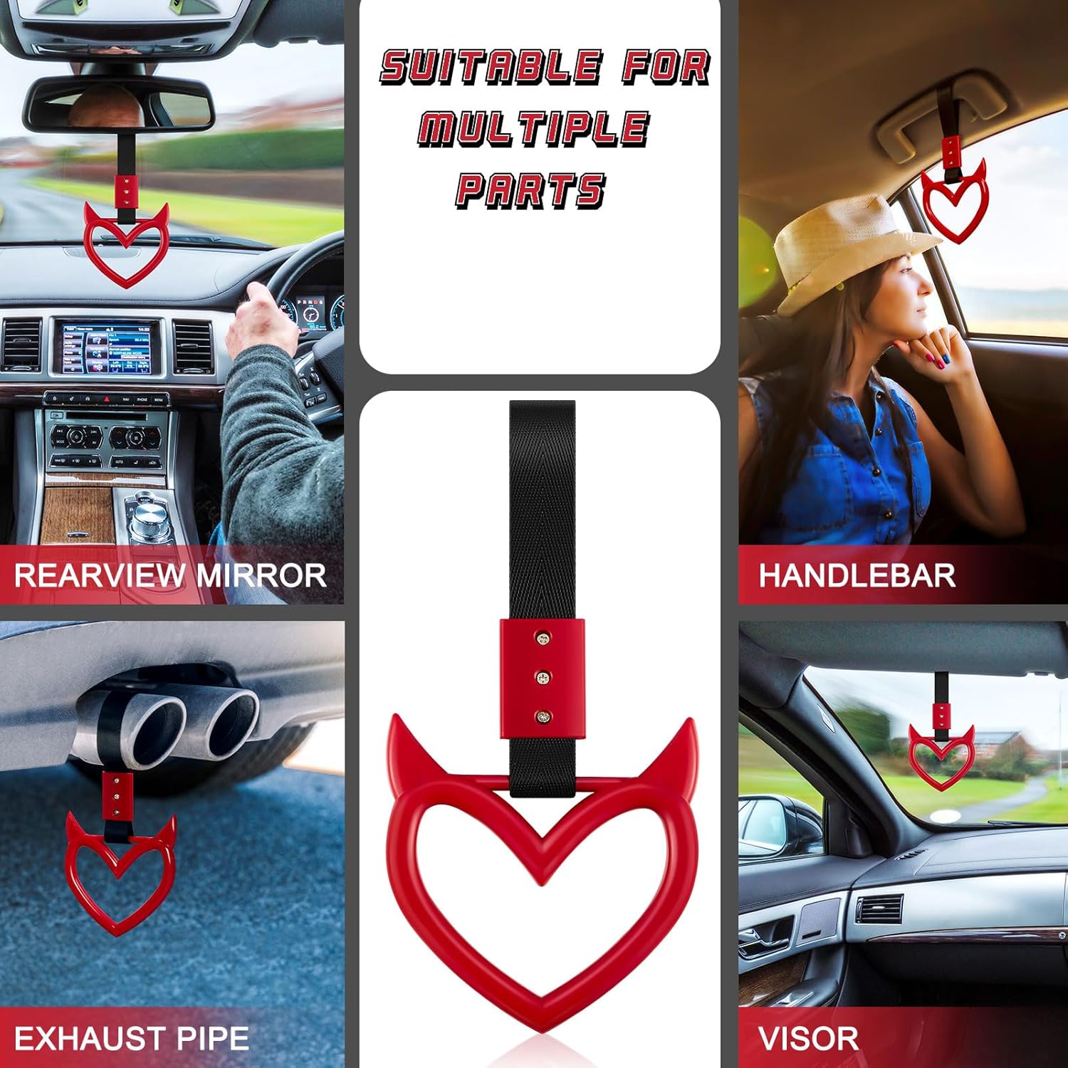 4 Piece Heart Handle Keychains for Car Safety