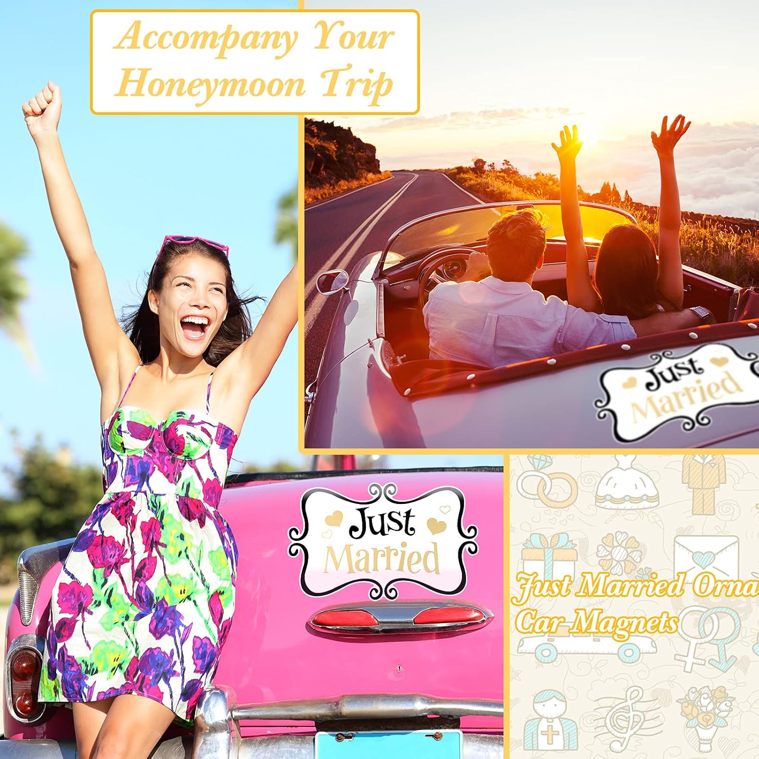 Flutesan 2 Pcs Just Married Car Magnets
