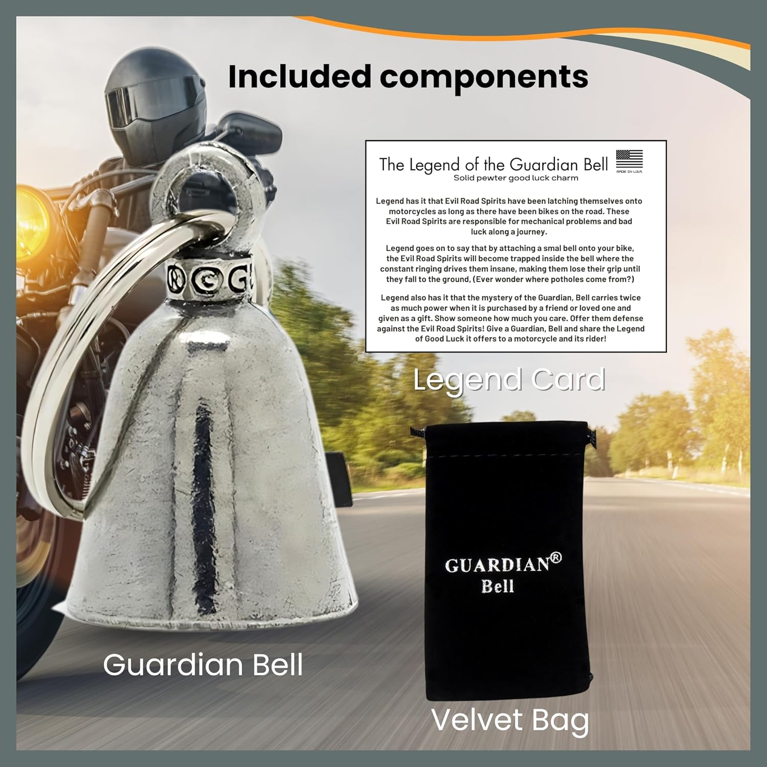 Guardian Bell USA Flag Keychain for Motorcycle