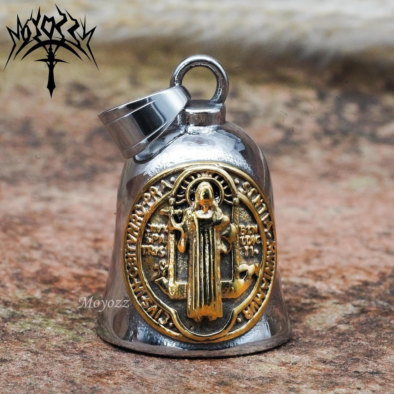 Saint Benedict Crucifix Motorcycle Bell Keychain with Hanger