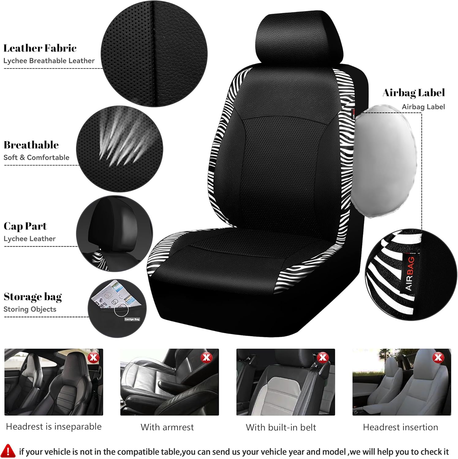 Zebra Print Car Seat Covers and Mats Universal Set
