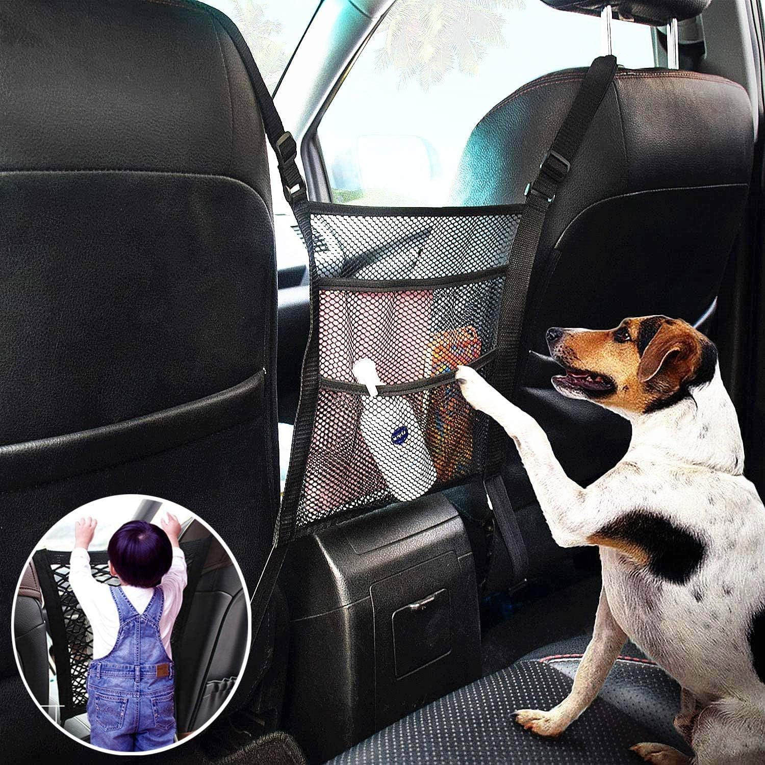 Car Seat Back Mesh Organizer for Pets and Kids