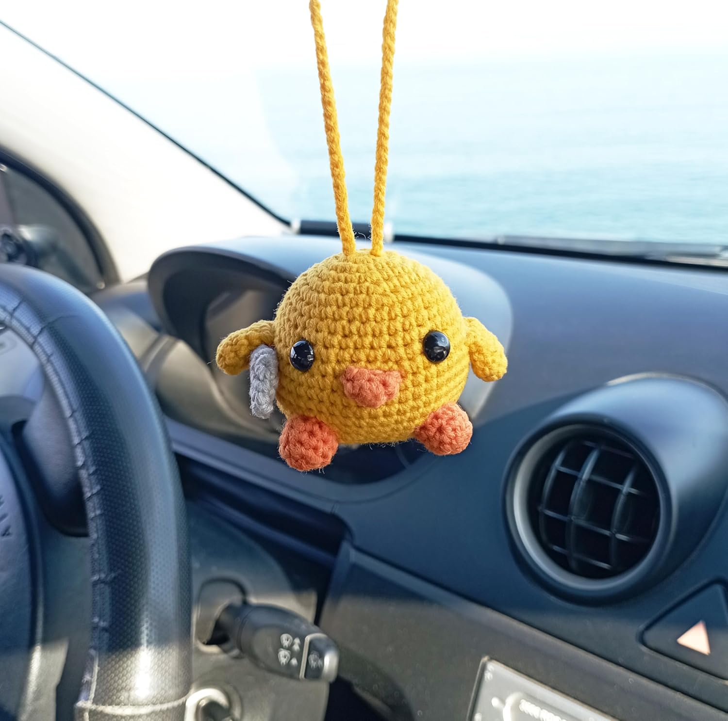 Cute Crochet Duck Car Mirror Charm Decoration