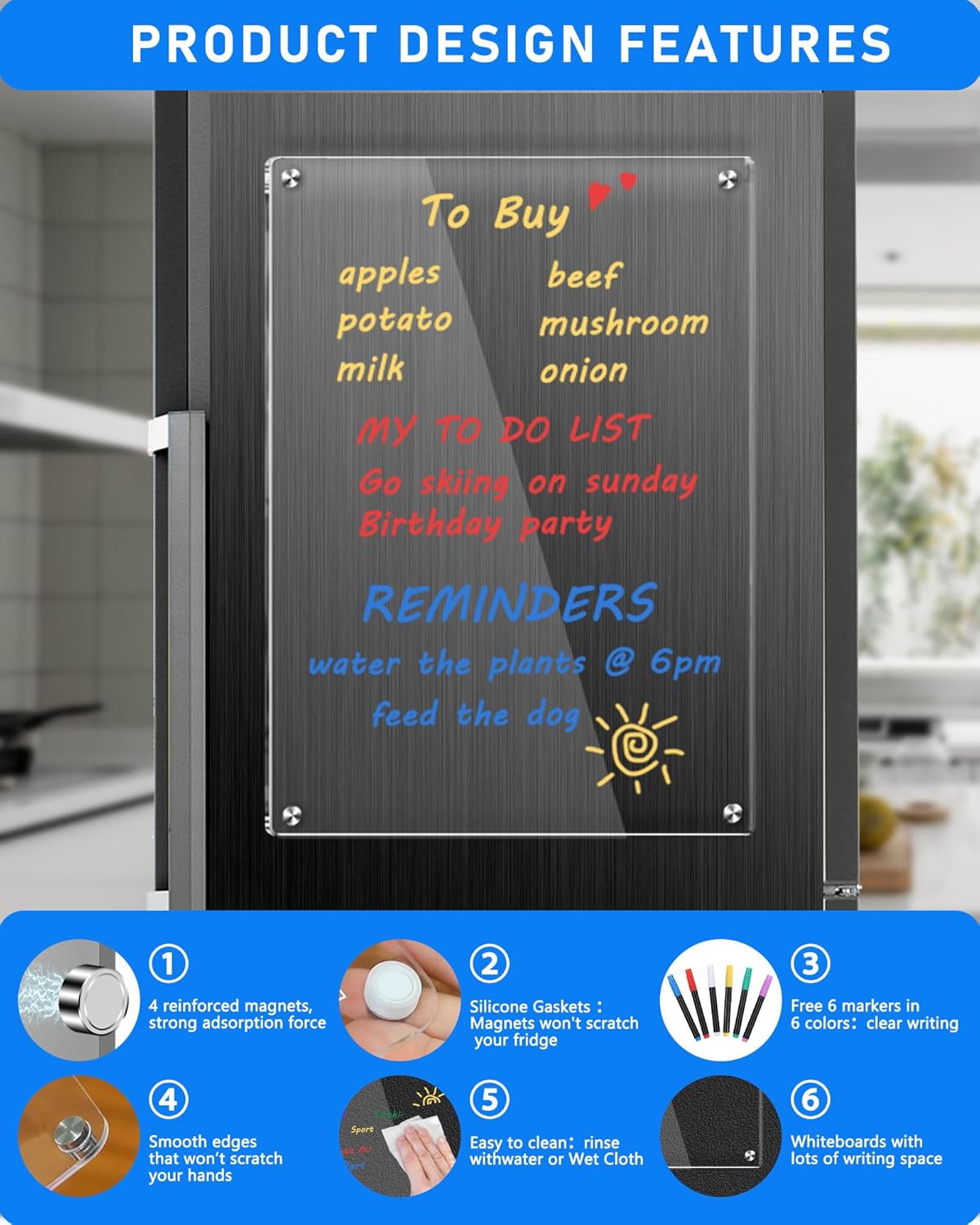 Clear Acrylic Magnetic Dry Erase Board for Fridge 12x8