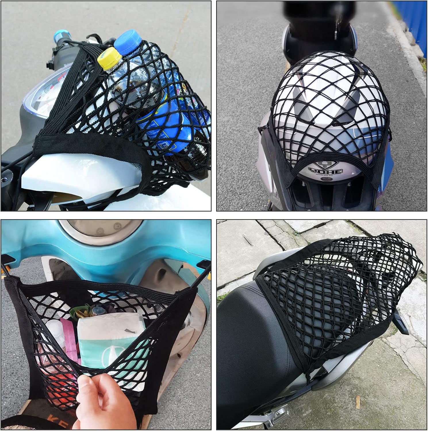 2PCS High Elastic Motorcycle Bungee Cargo Net with Adjustable Hooks