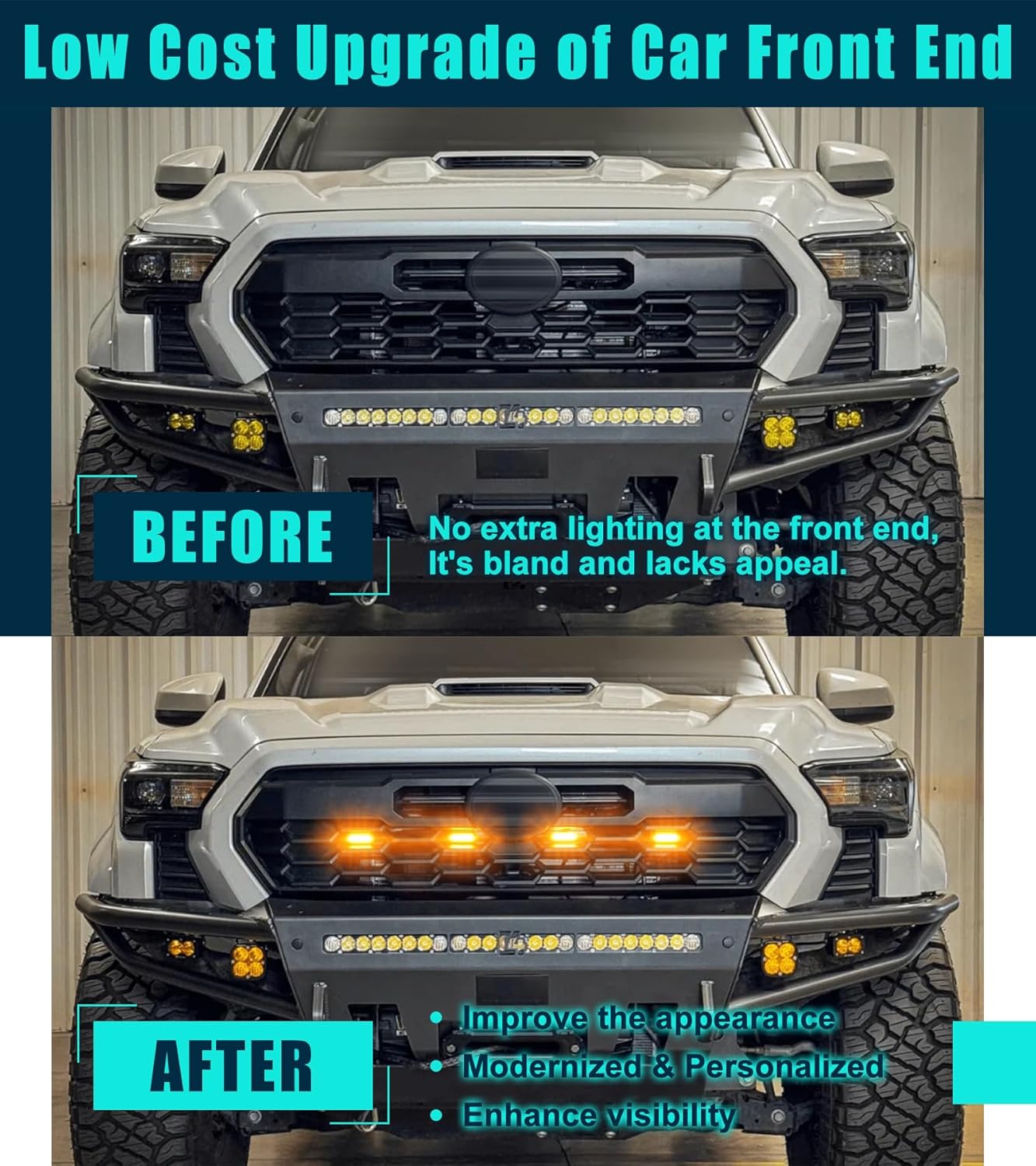 NEOXIST 2024 2025 Toyota Tacoma Raptor Grill LED Light Bar Amber