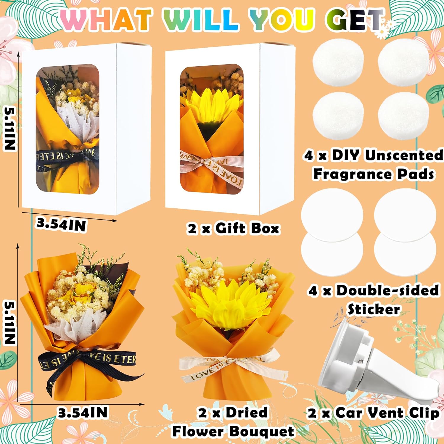 Square John Dried Flower Vent Clips For Car 2pcs Set