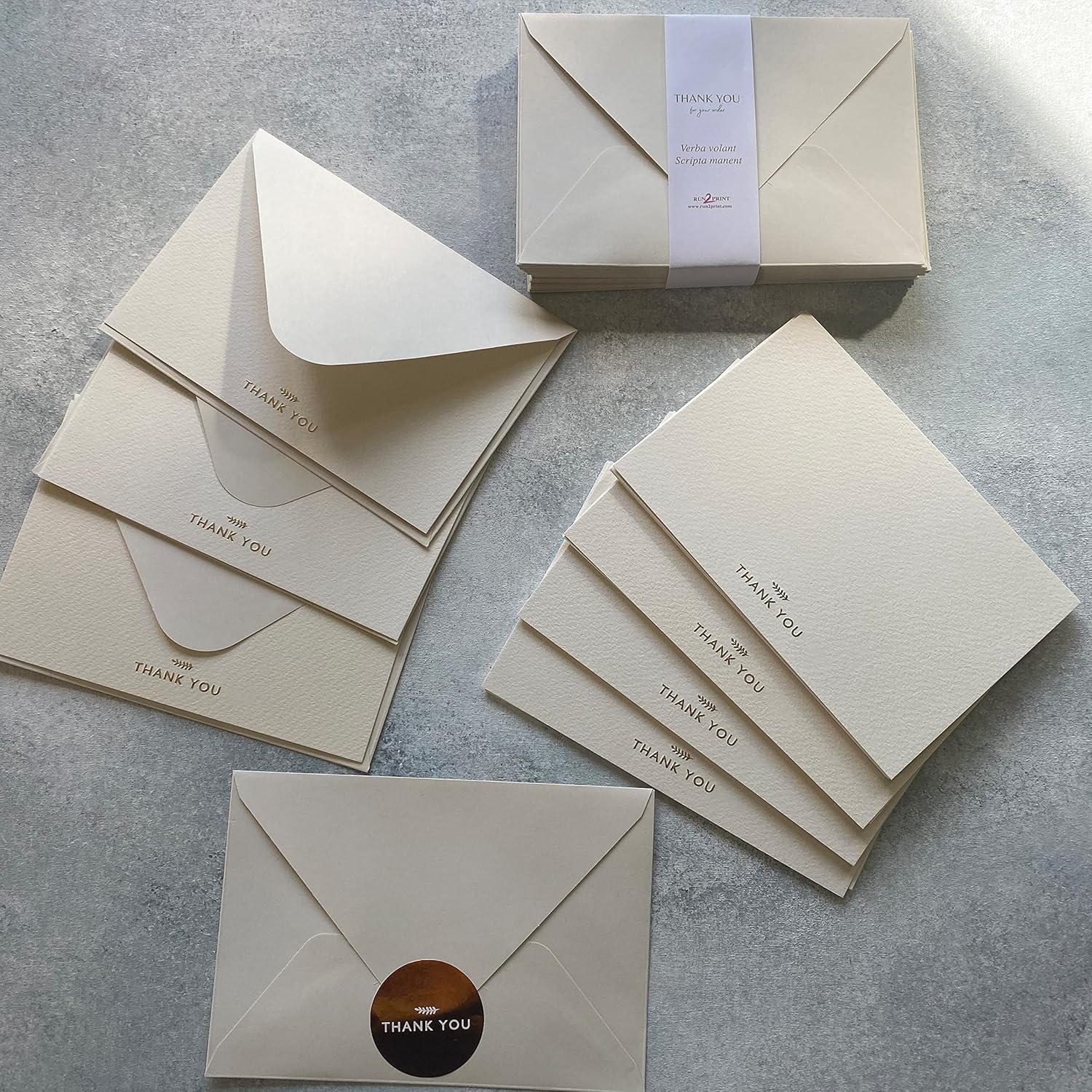 RUN2PRINT 36 Pack Thank You Cards With Envelopes and Foiled Stickers