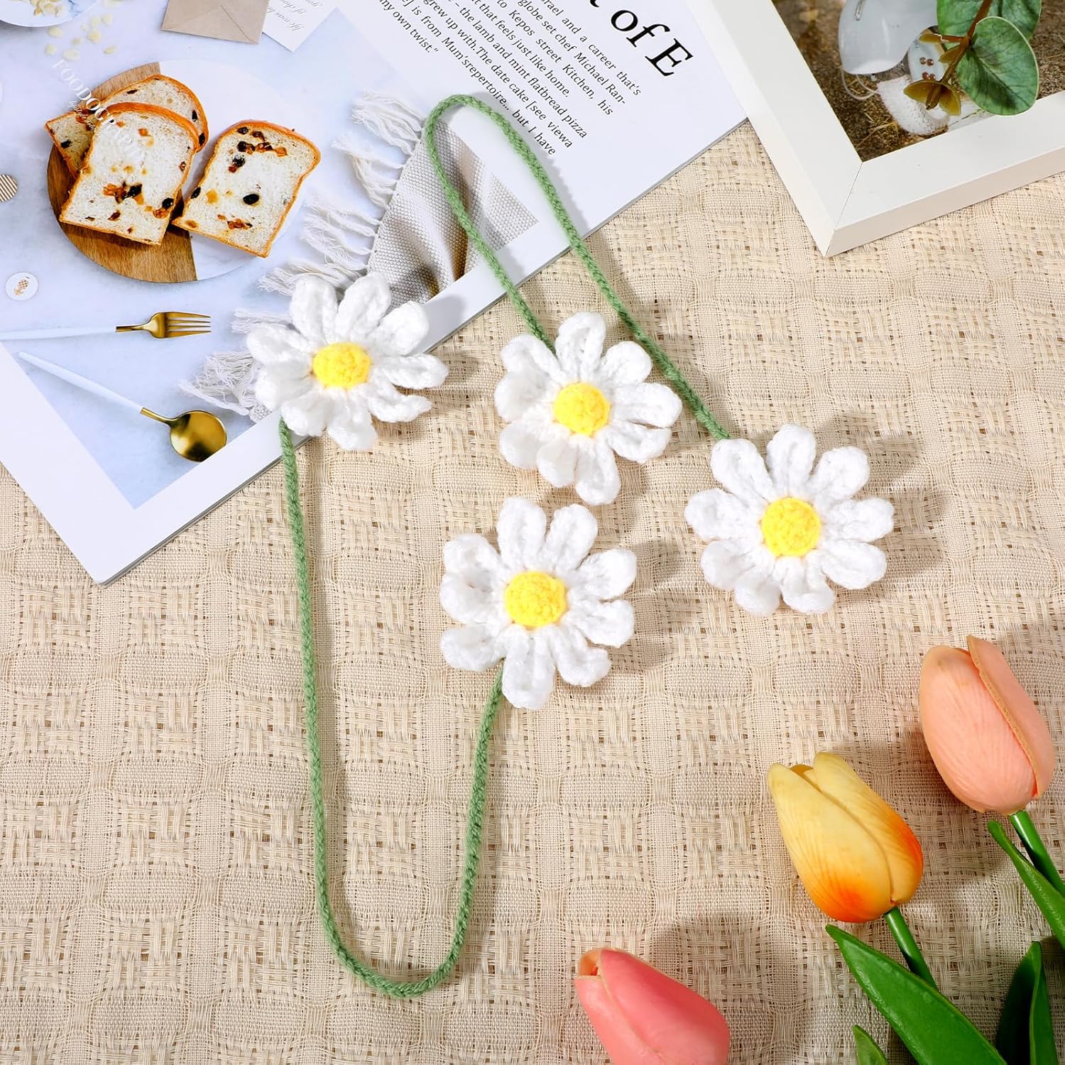 Cute Crochet Daisy Car Decor for Women
