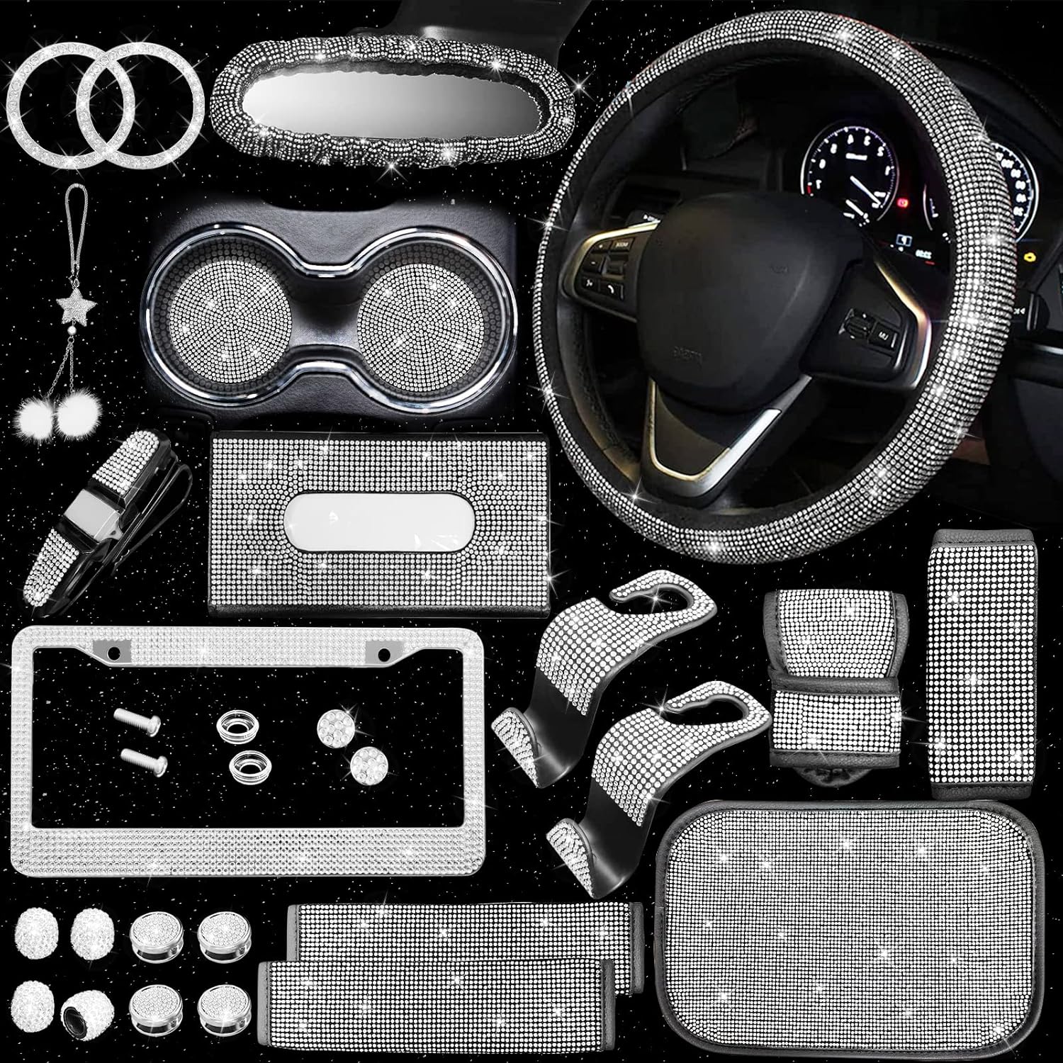 25PCS Bling Car Parts Set for Women