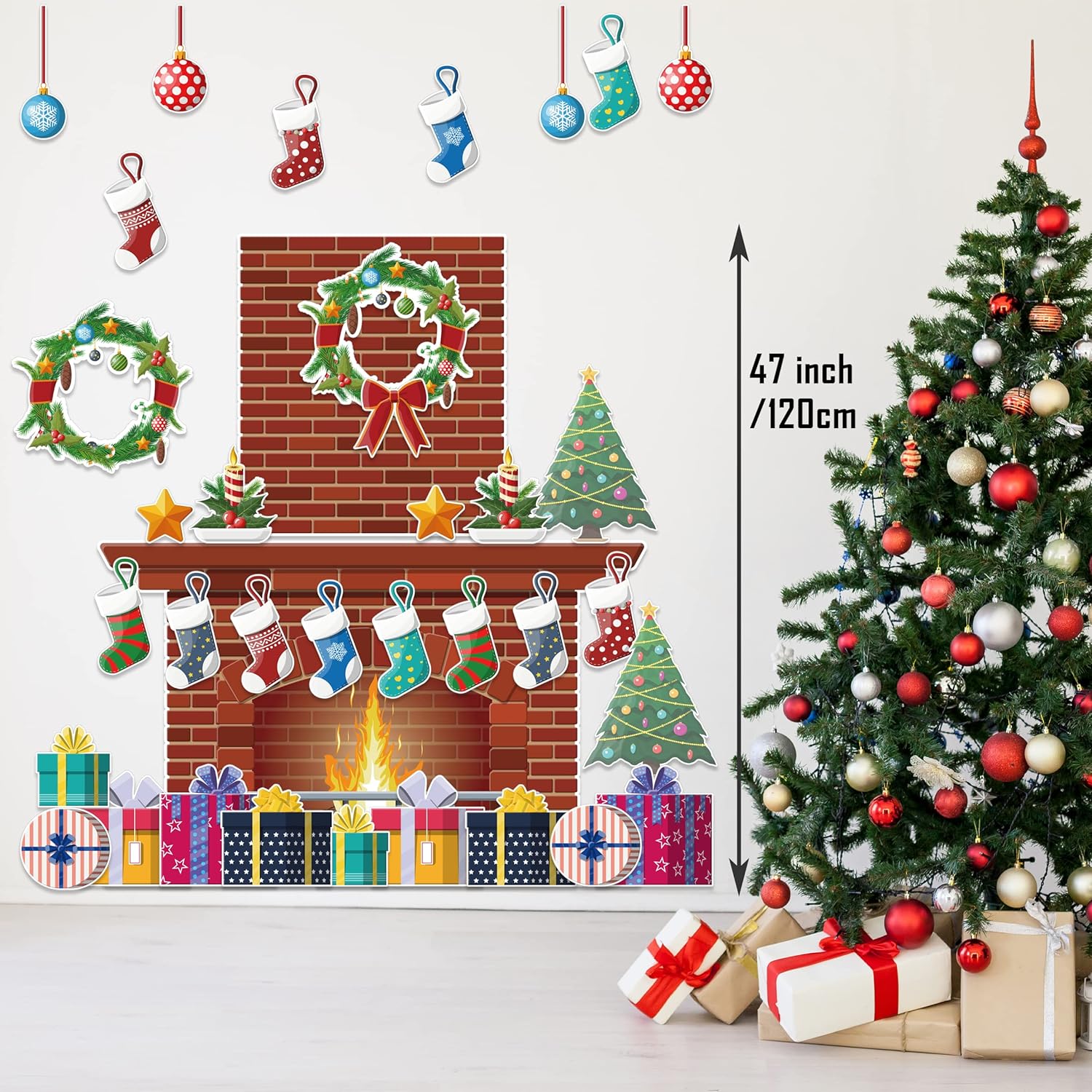 4 Ft Christmas Fireplace Bulletin Board Set 52Pcs