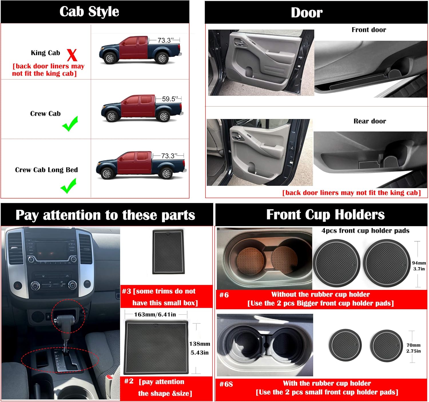 auovo Anti Dust Mats for Xterra and Frontier Door Pockets