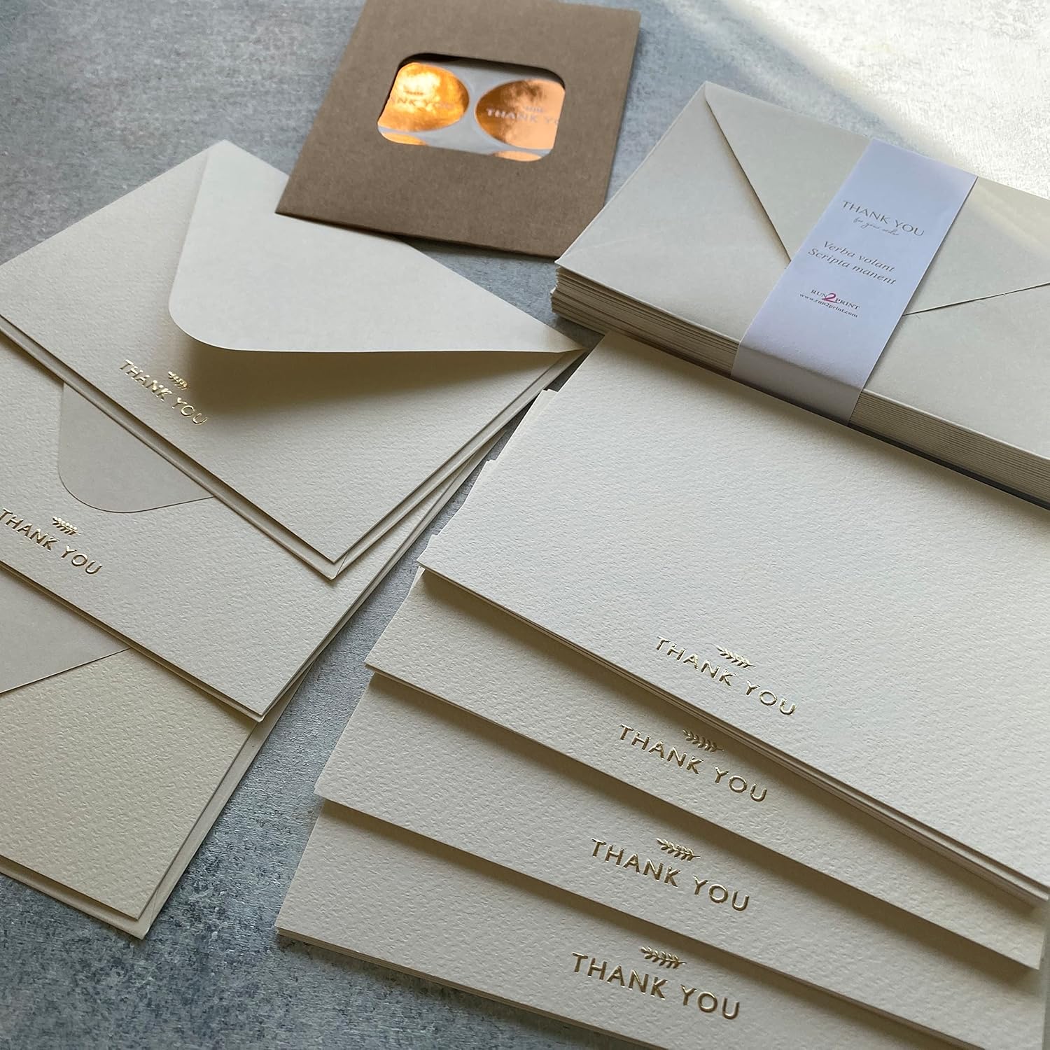 RUN2PRINT 36 Pack Thank You Cards With Envelopes and Foiled Stickers