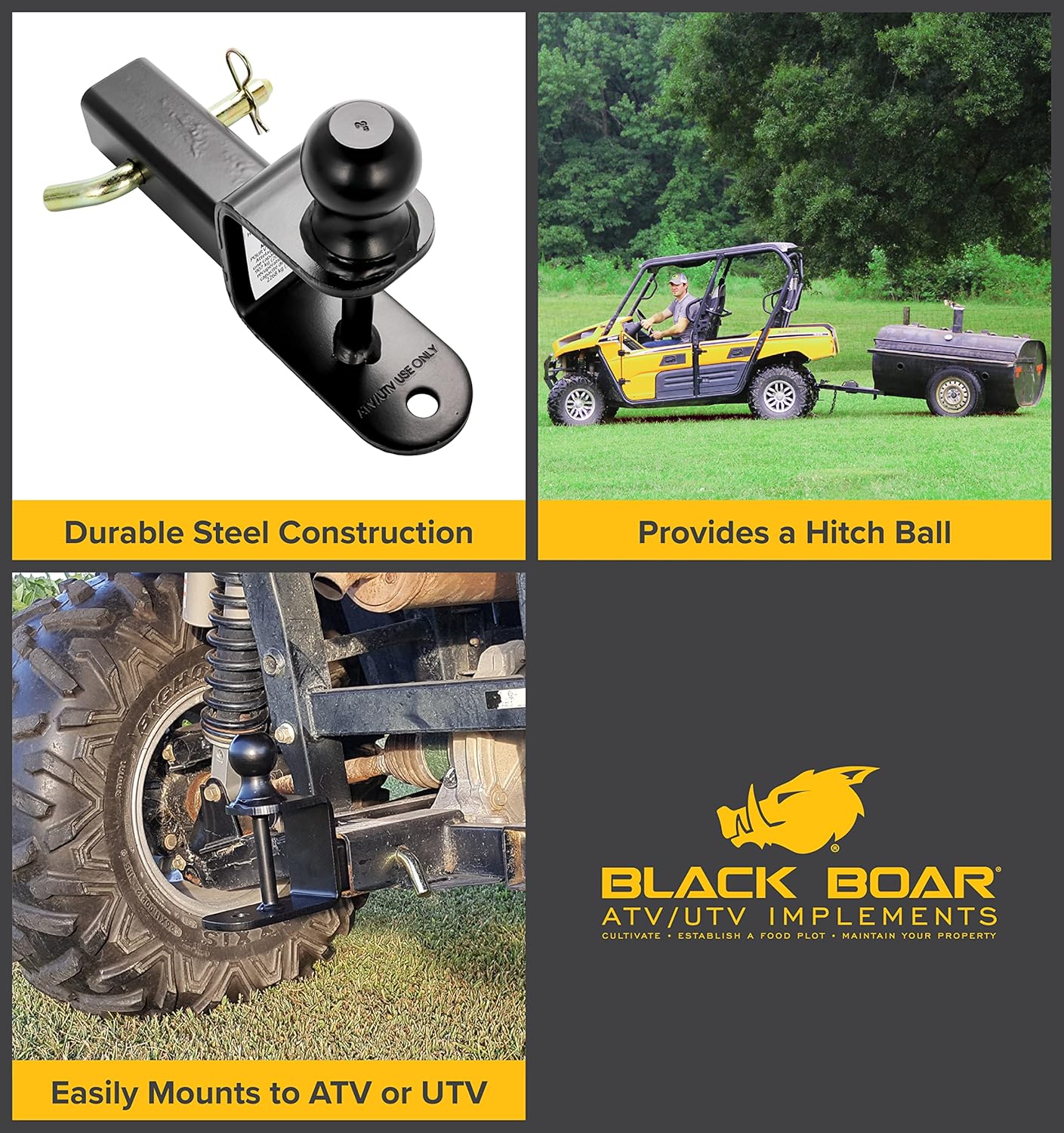 Black Boar UTV ATV Multi-Hitch With 2 Ball and 6 Shank